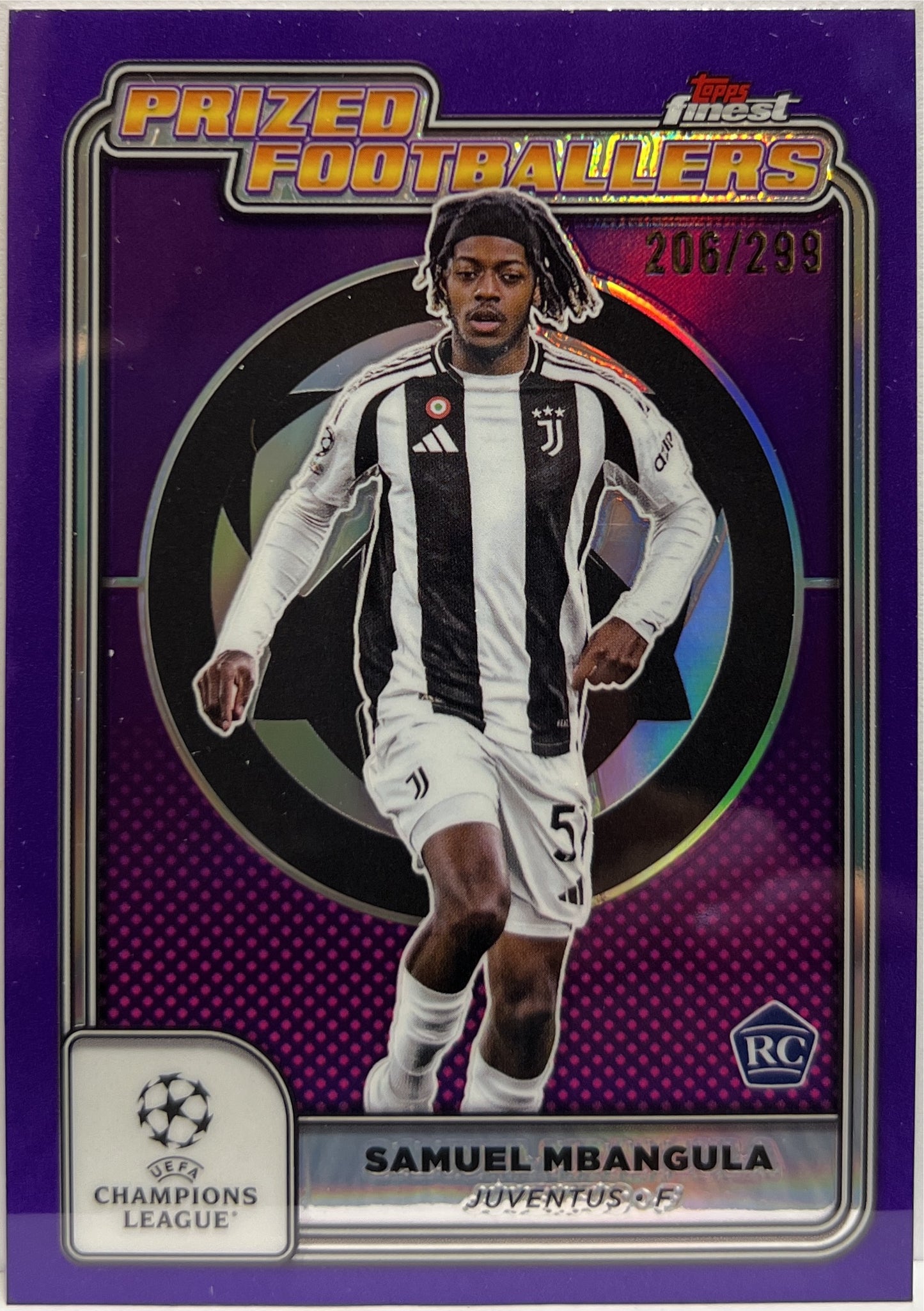 Samuel Mbangula 206/299 Rookie Prized Footballers Purple Topps Finest UCC 2024/25