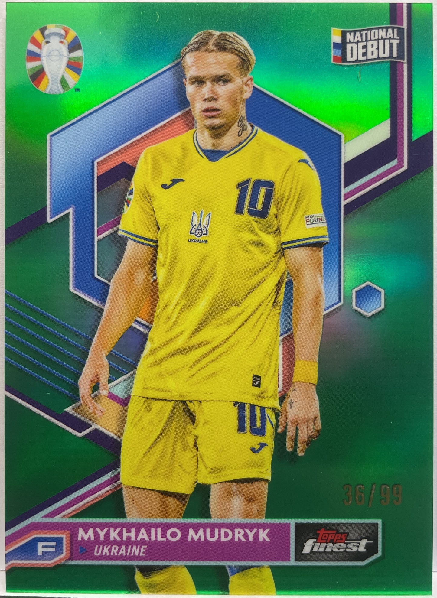 Mykhailo Mudryk 36/99 National Debut Green Topps Finest Road To Uefa Euro 2024