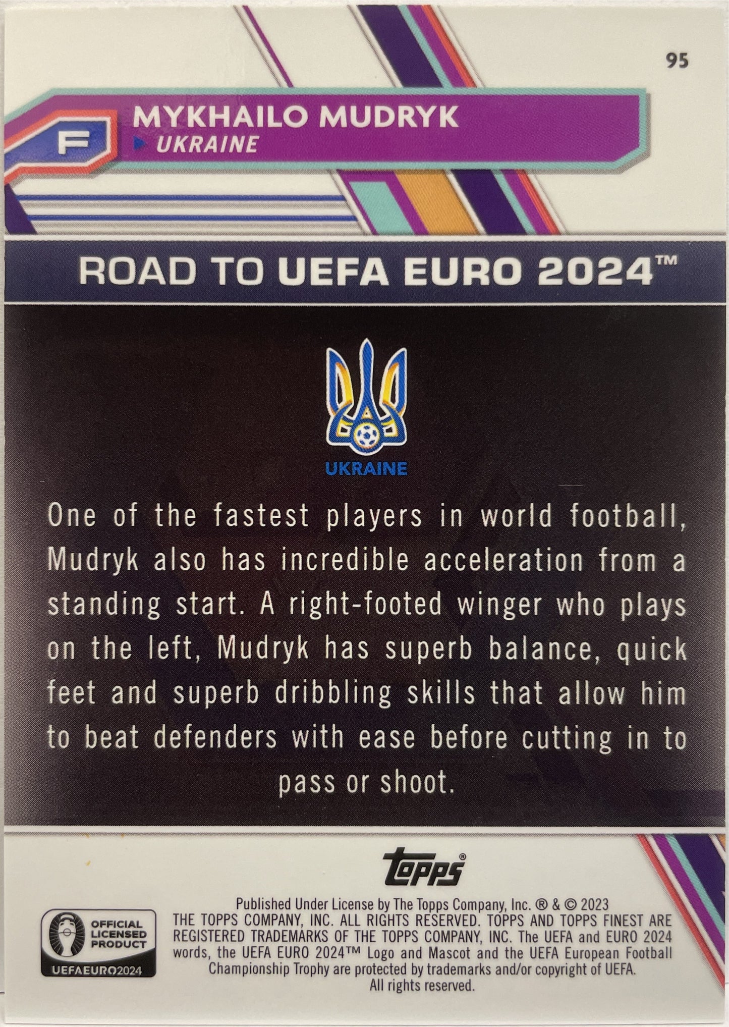 Mykhailo Mudryk 36/99 National Debut Green Topps Finest Road To Uefa Euro 2024