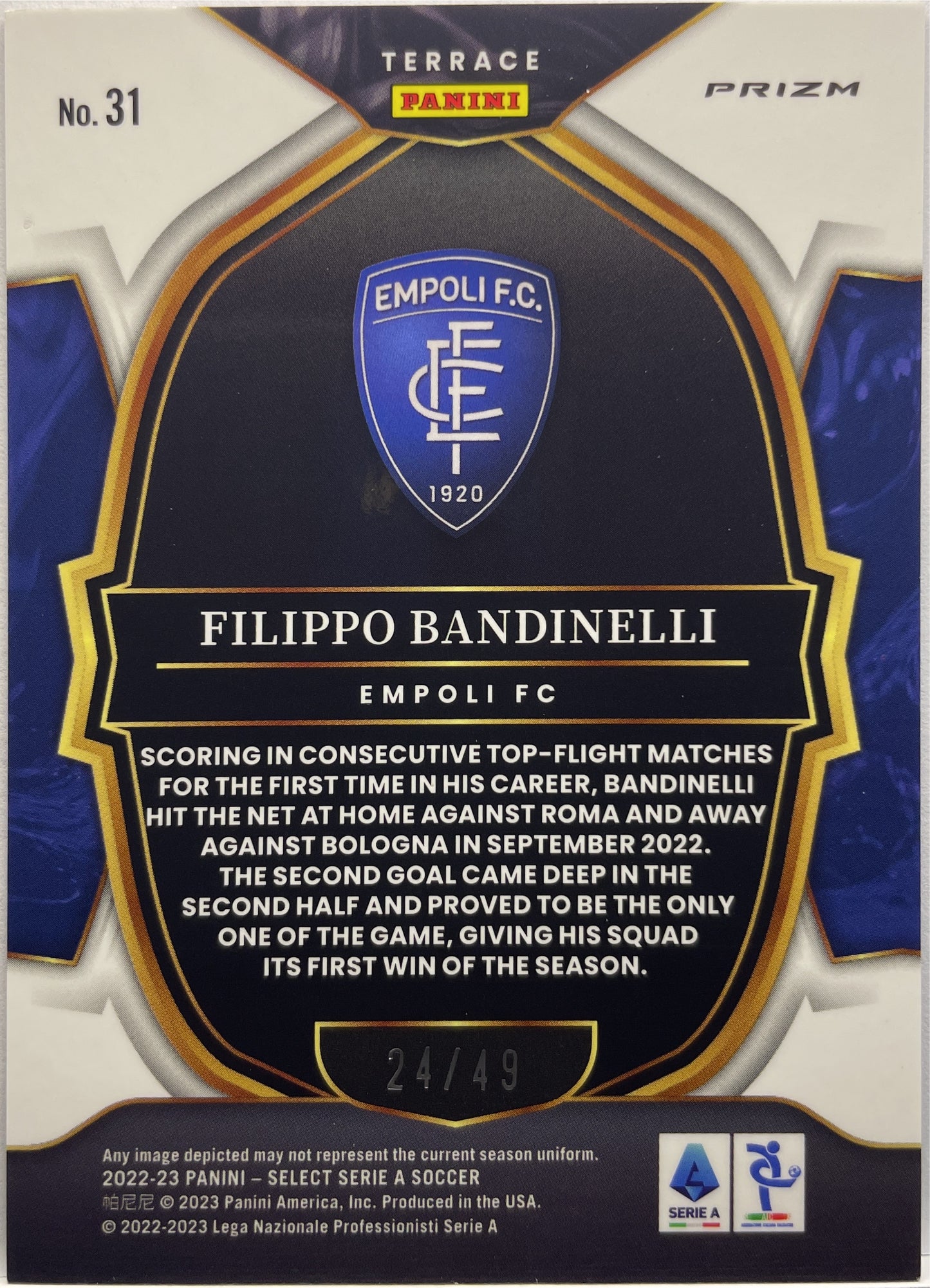 Filippo Bandinelli 24/49 Purple Select Serie A 2022/23