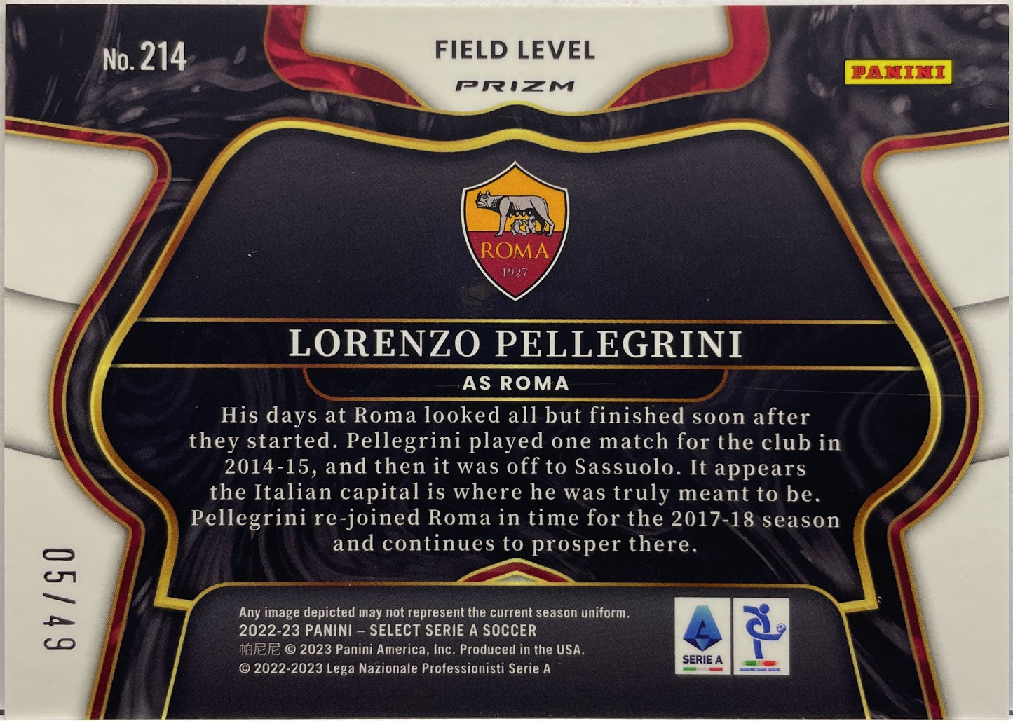 Lorenzo Pellegrini 5/49 Field Level Purple Select Serie A 2022/23