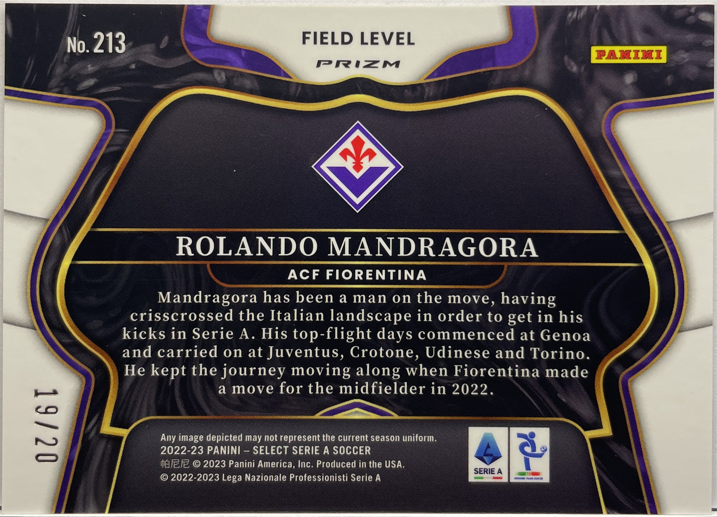 Rolando Mandragora 19/20 Field Level Zebra Select Serie A 2022/23