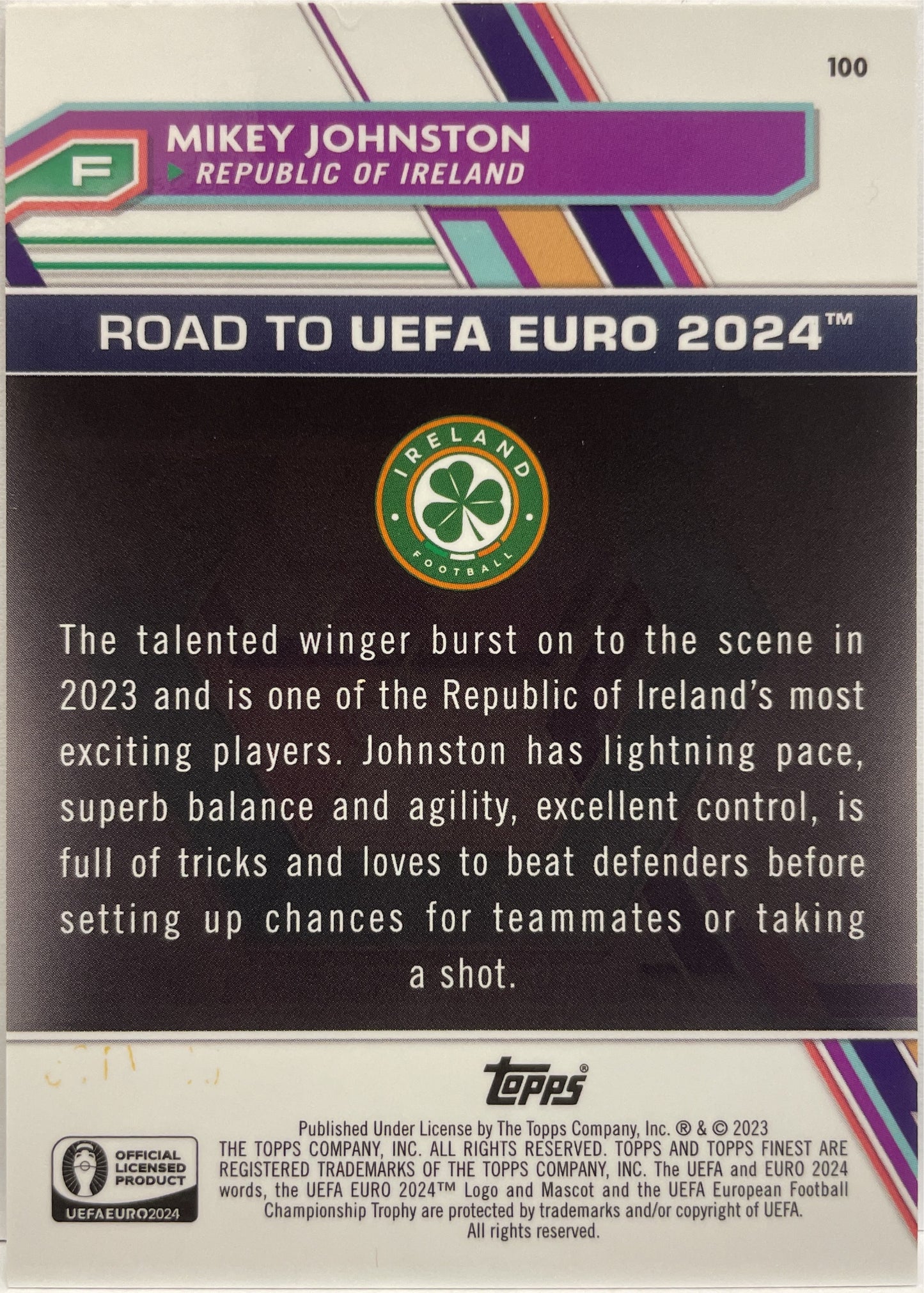 Mikey Johnston 90/125 National Debut Green Speckle Topps Finest Road To Uefa Euro 2024