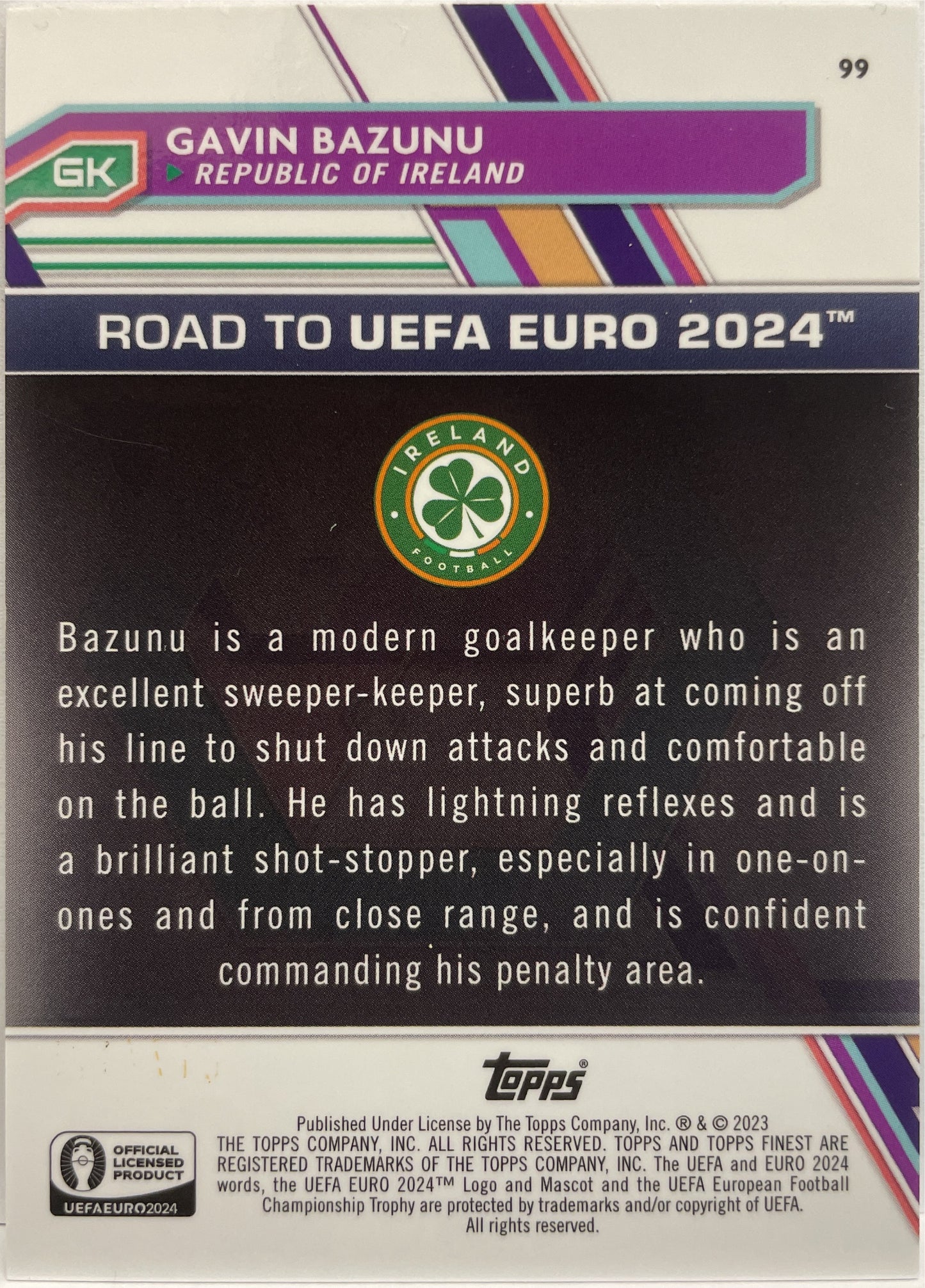 Gavin Bazunu 18/125 Green Speckle Topps Finest Road To Uefa Euro 2024