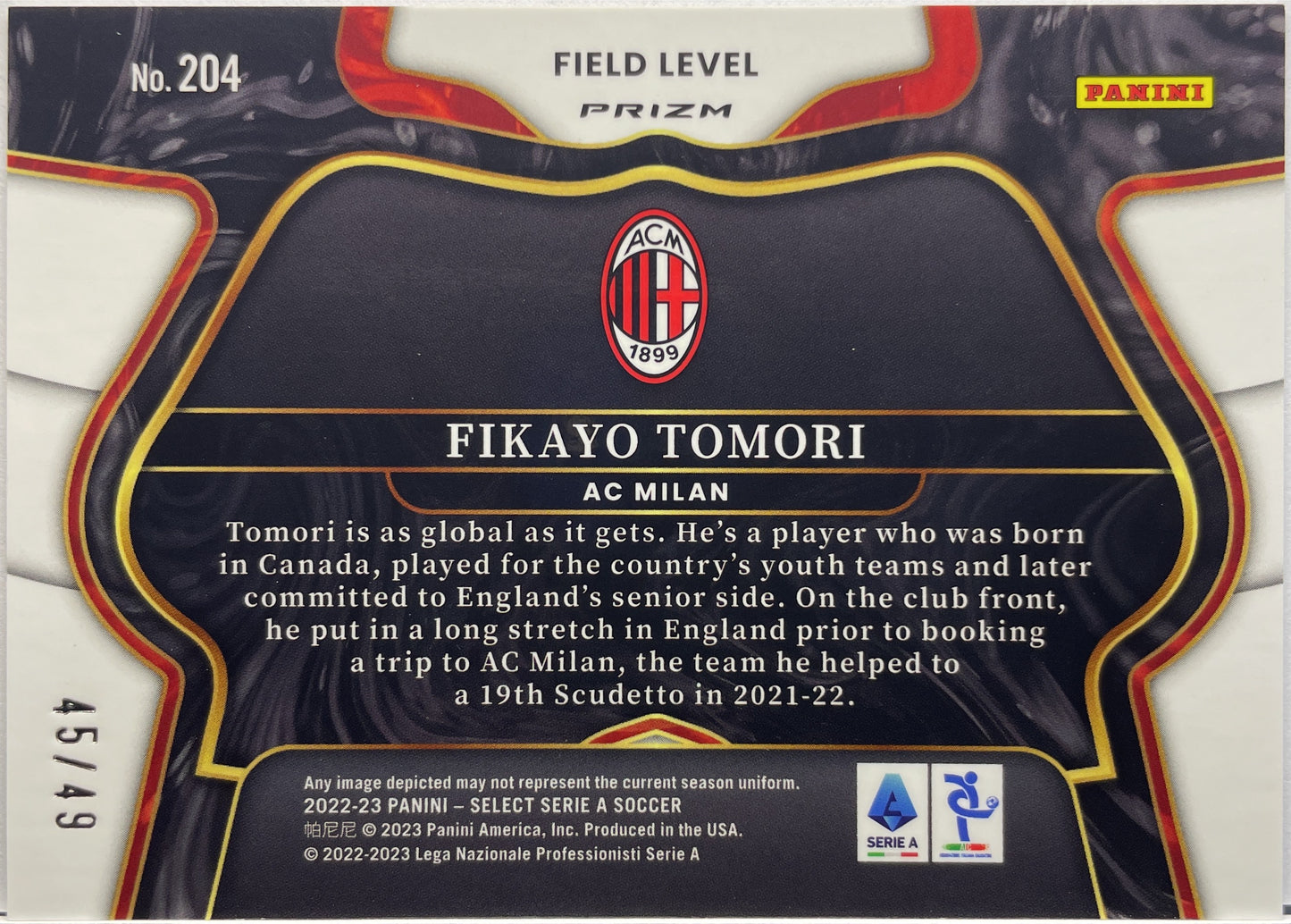 Fikayo Tomori 45/49 Field Level Purple Select Serie A 2022/23