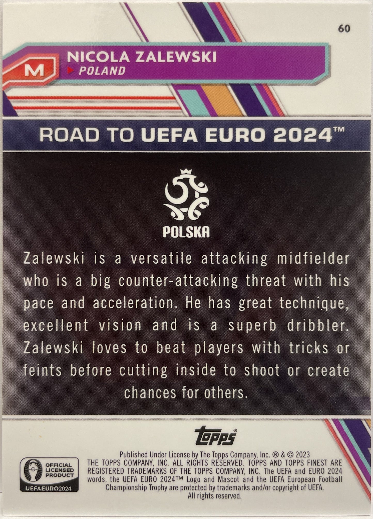 Nicola Zalewski 40/50 Rose Gold Mini Diamond Topps Finest Road To Uefa Euro 2024