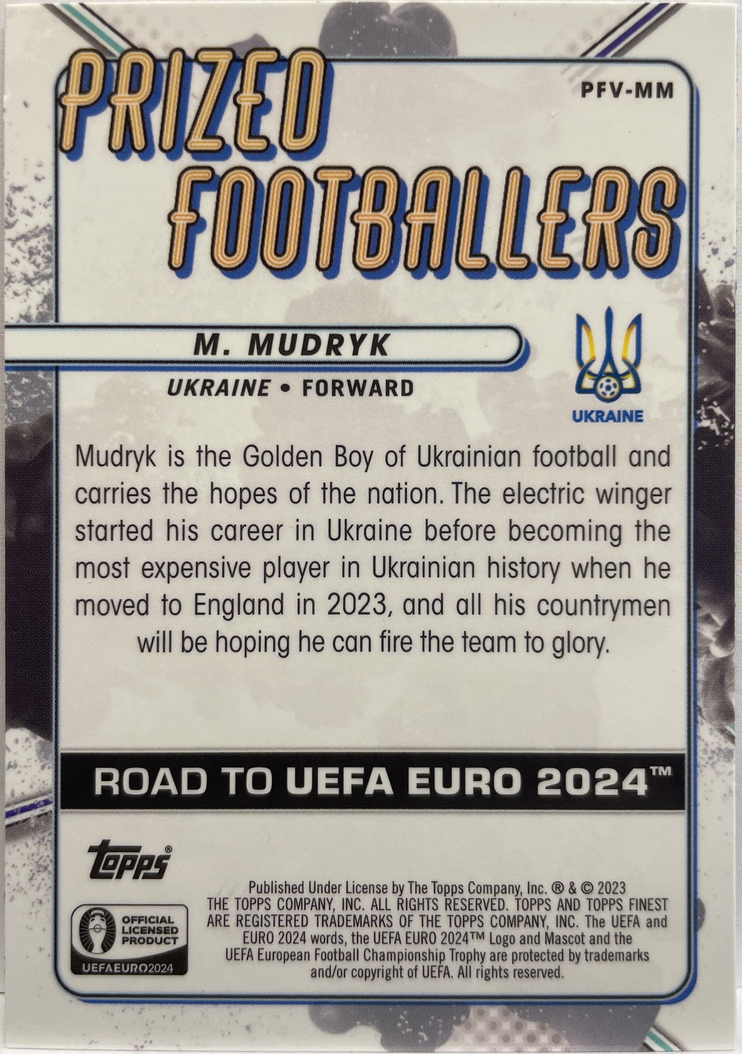 Mykhailo Mudryk Prized Footballers Fusion Red Yellow Topps Finest Road To Uefa Euro 2024