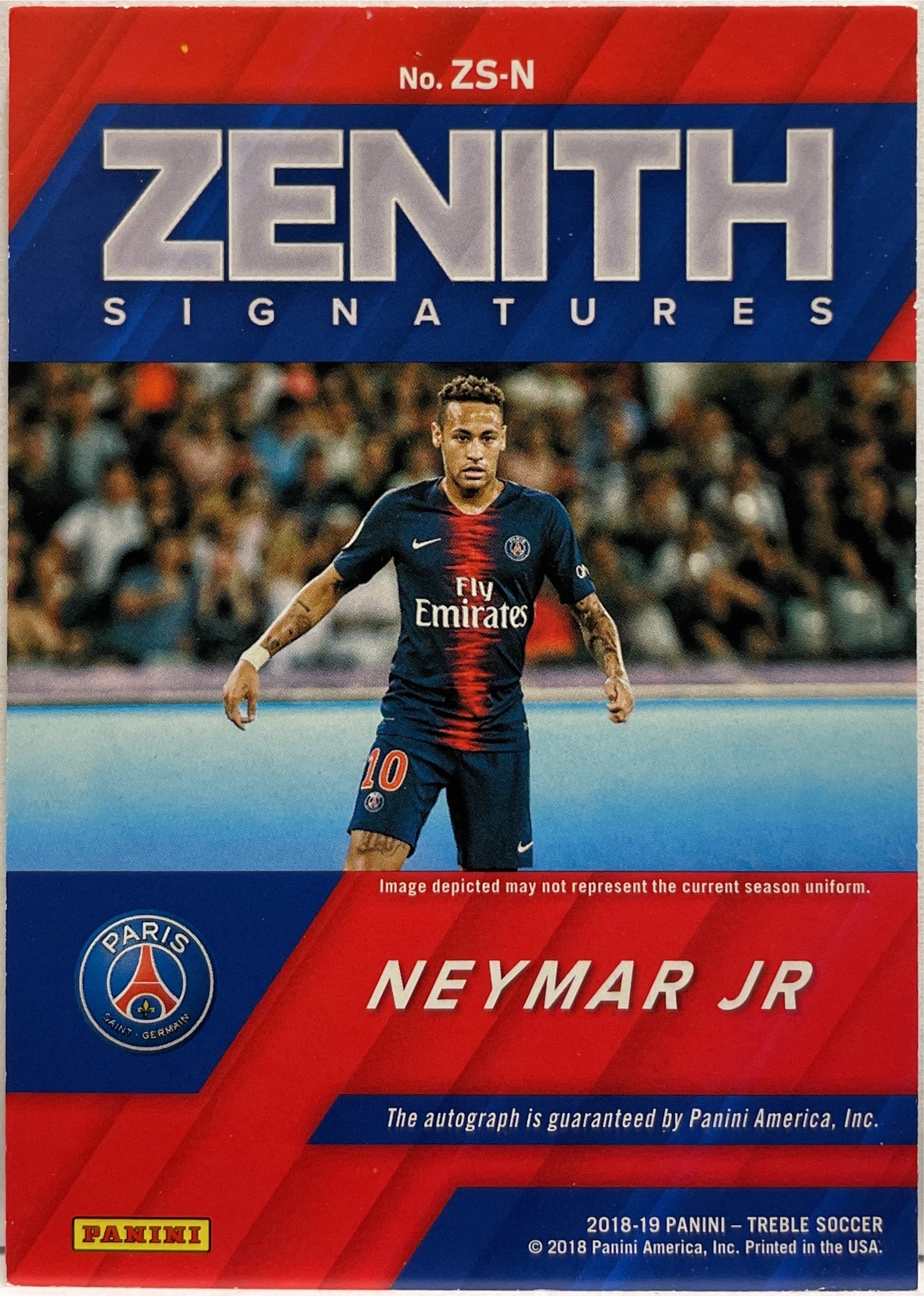 Neymar Jr 4/10 Autograph Treble Zenith Signatures Panini Treble 2018/19