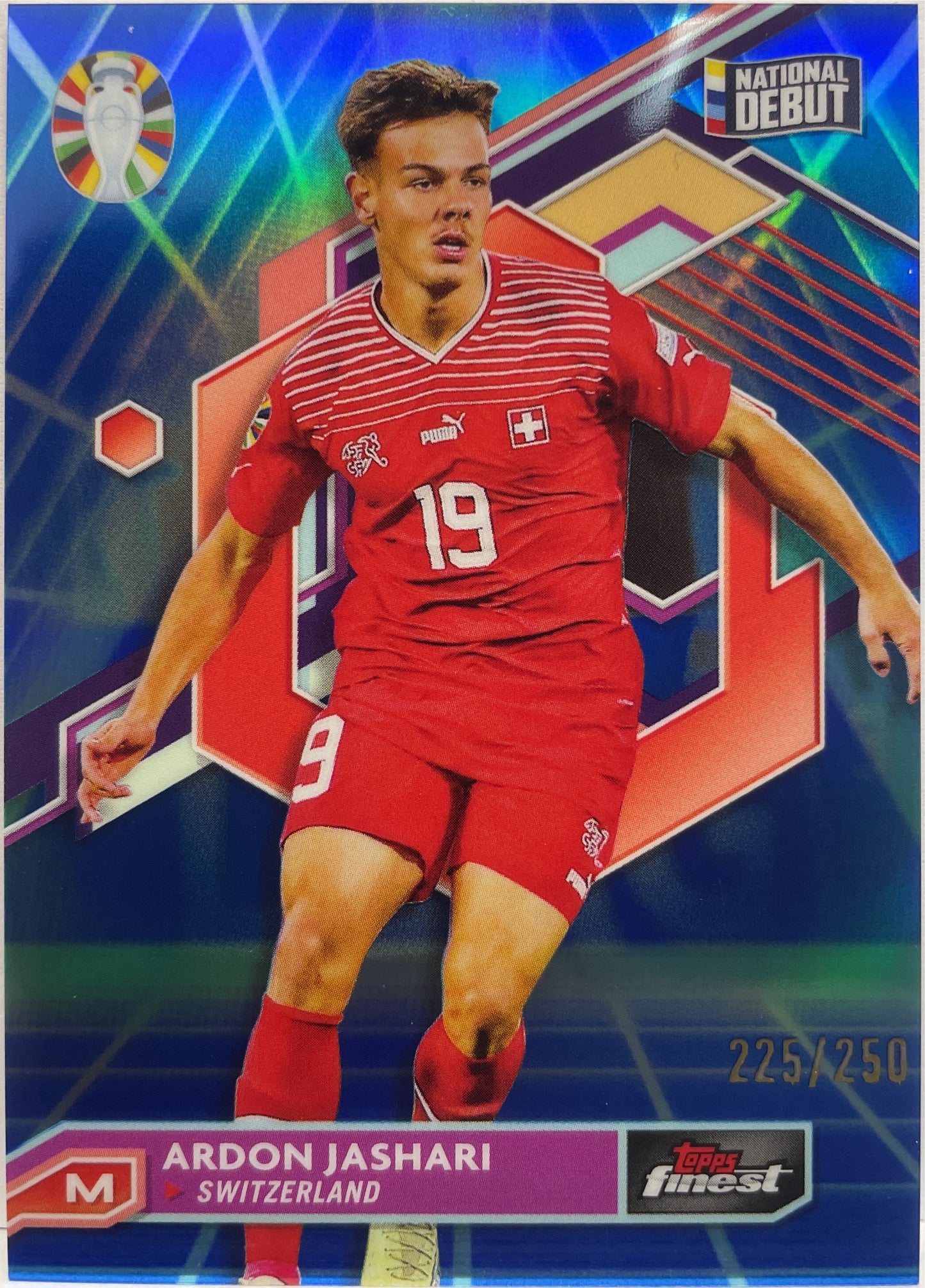 Ardon Jashari 225/250 National Debut Blue Aqua Vaporwave Topps Finest Road To Uefa Euro 2024