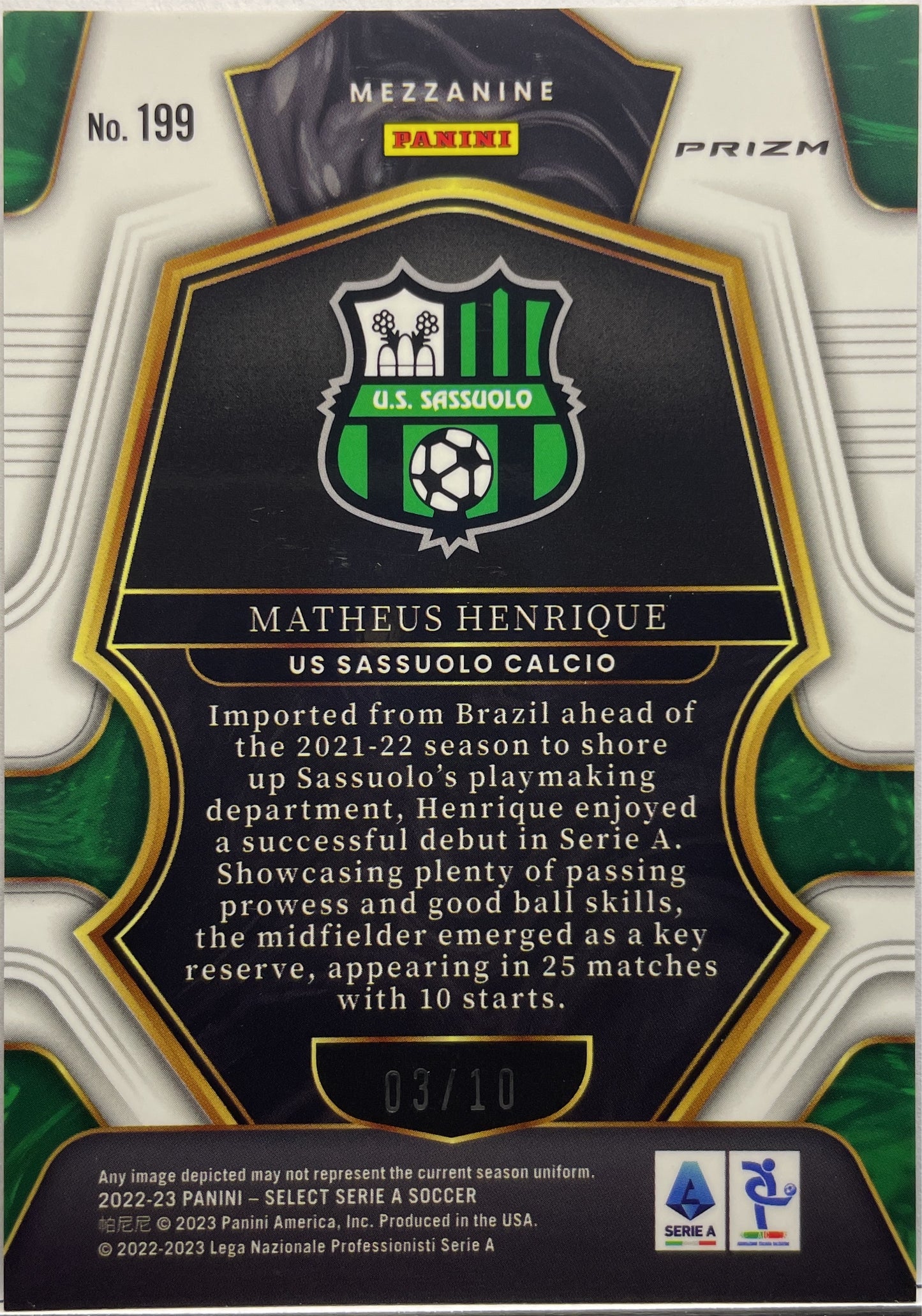 Matheus Henrique 3/10 Mezzanine Gold Select Serie A 2022/23