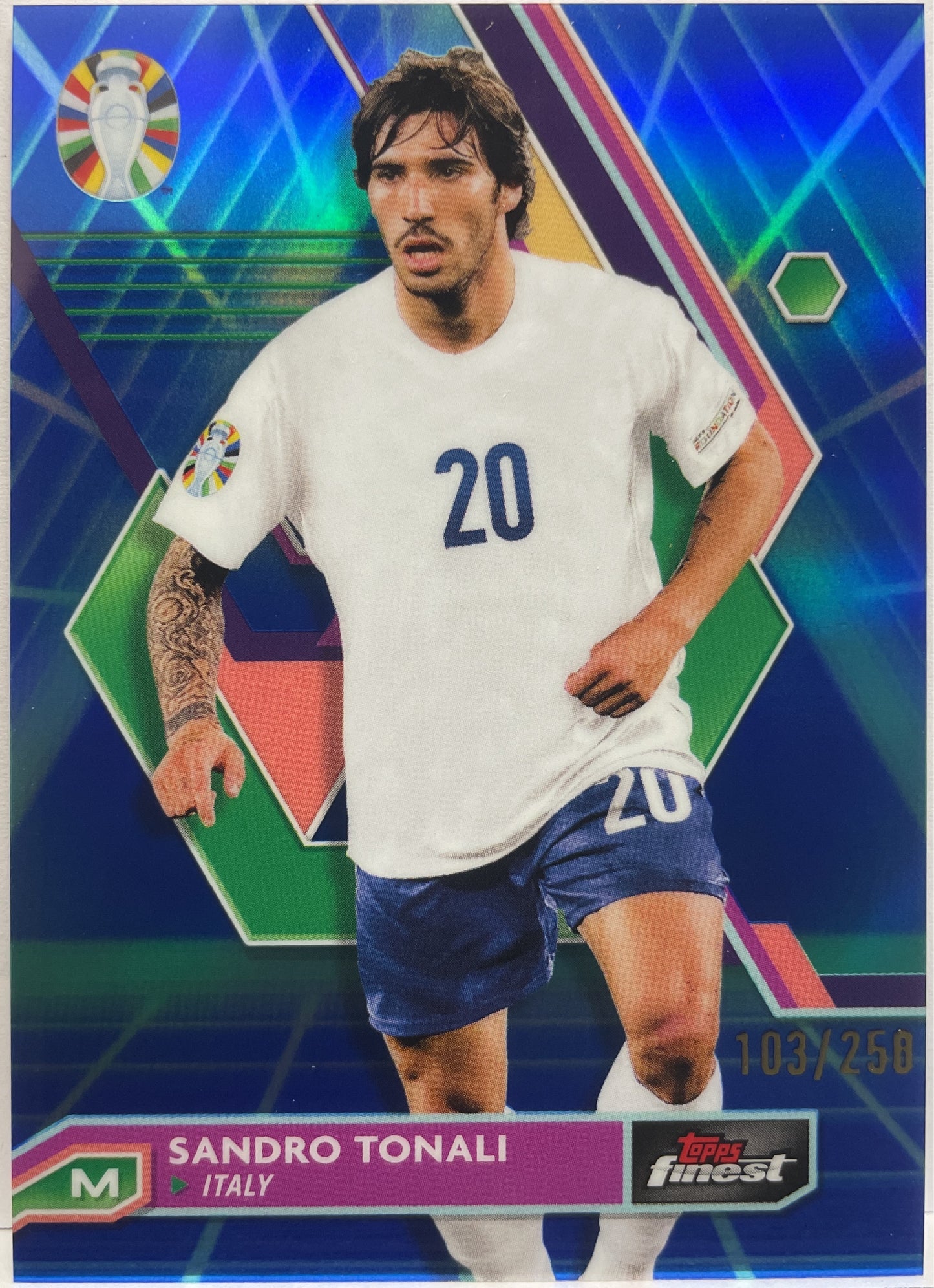 Sandro Tonali 103/250 Blue Aqua Vaporwave Topps Finest Road To Uefa Euro 2024