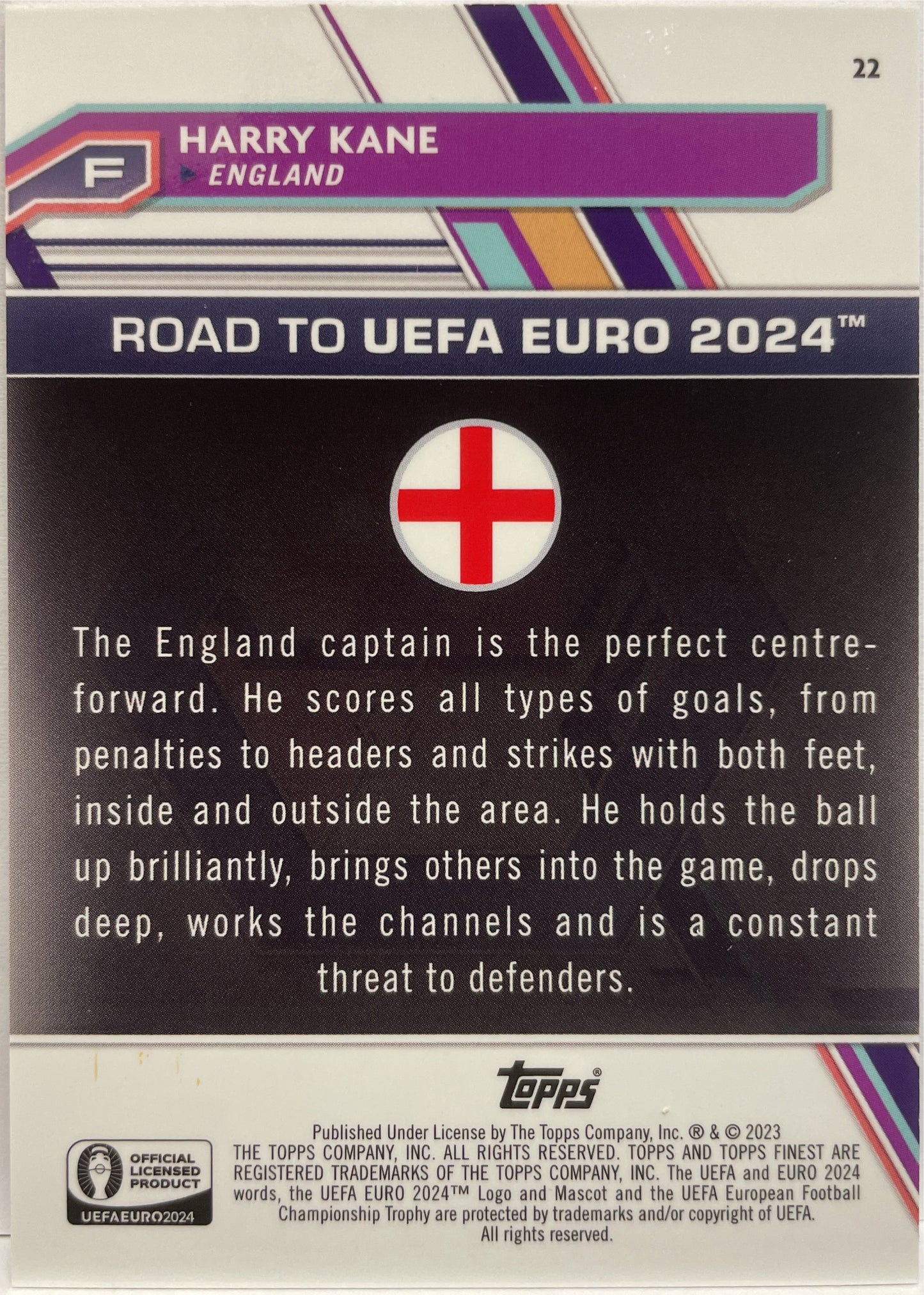 Harry Kane 103/150 Blue Topps Finest Road To Uefa Euro 2024