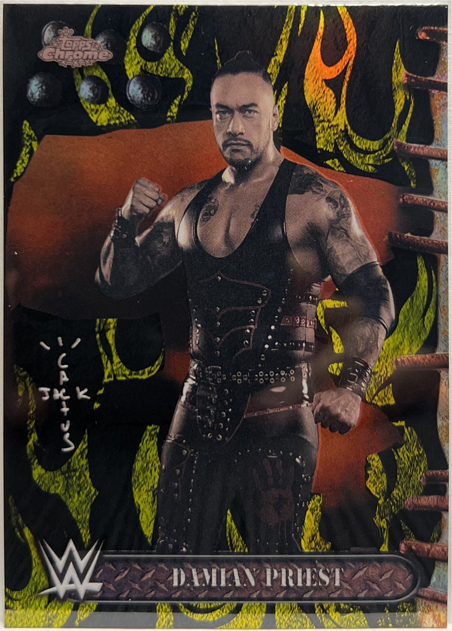 Damian Priest Yellow Flame Topps Chrome WWE x Cactus Jack 2025