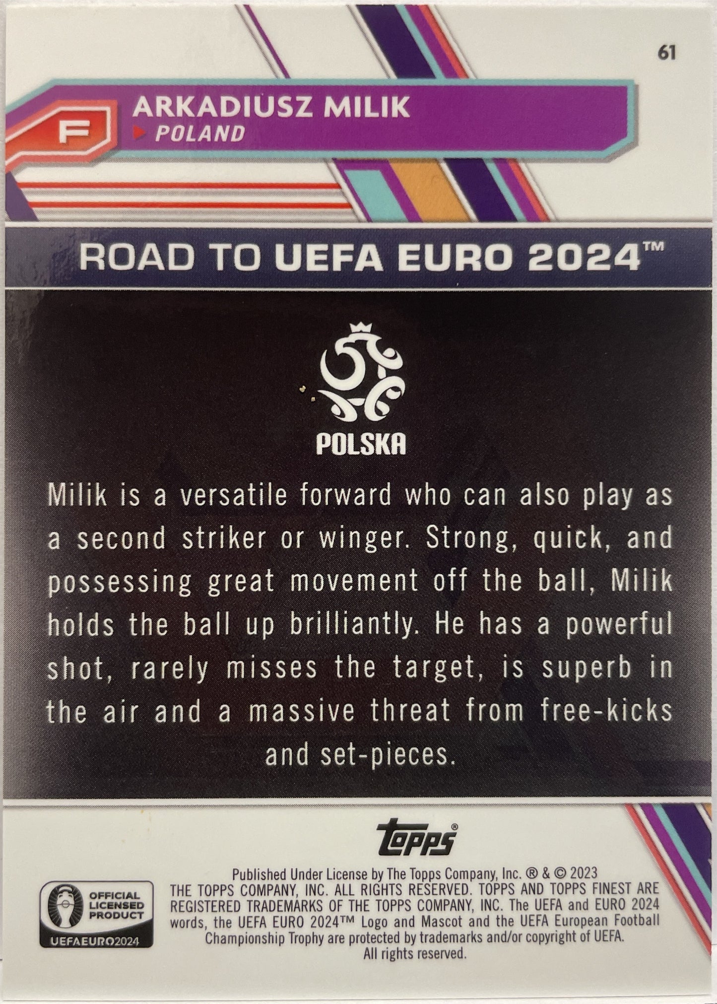 Arkadiusz Milik 25/150 Blue Topps Finest Road To Uefa Euro 2024