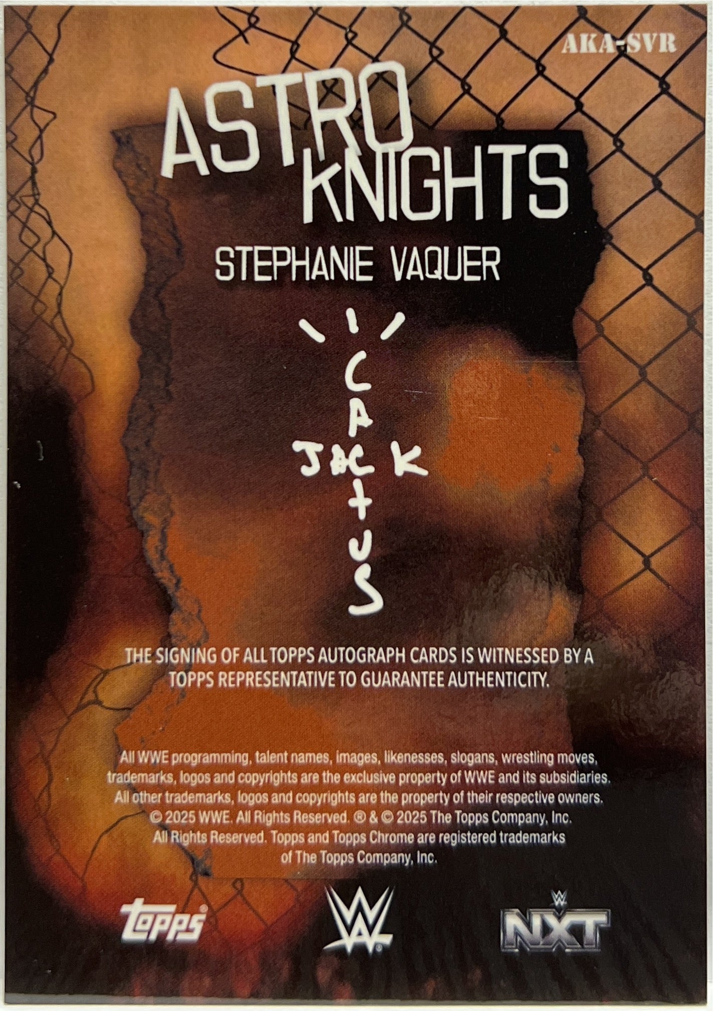 Stephanie Vaquer Autograph On Card Astro Knights Topps Chrome WWE x Cactus Jack 2025