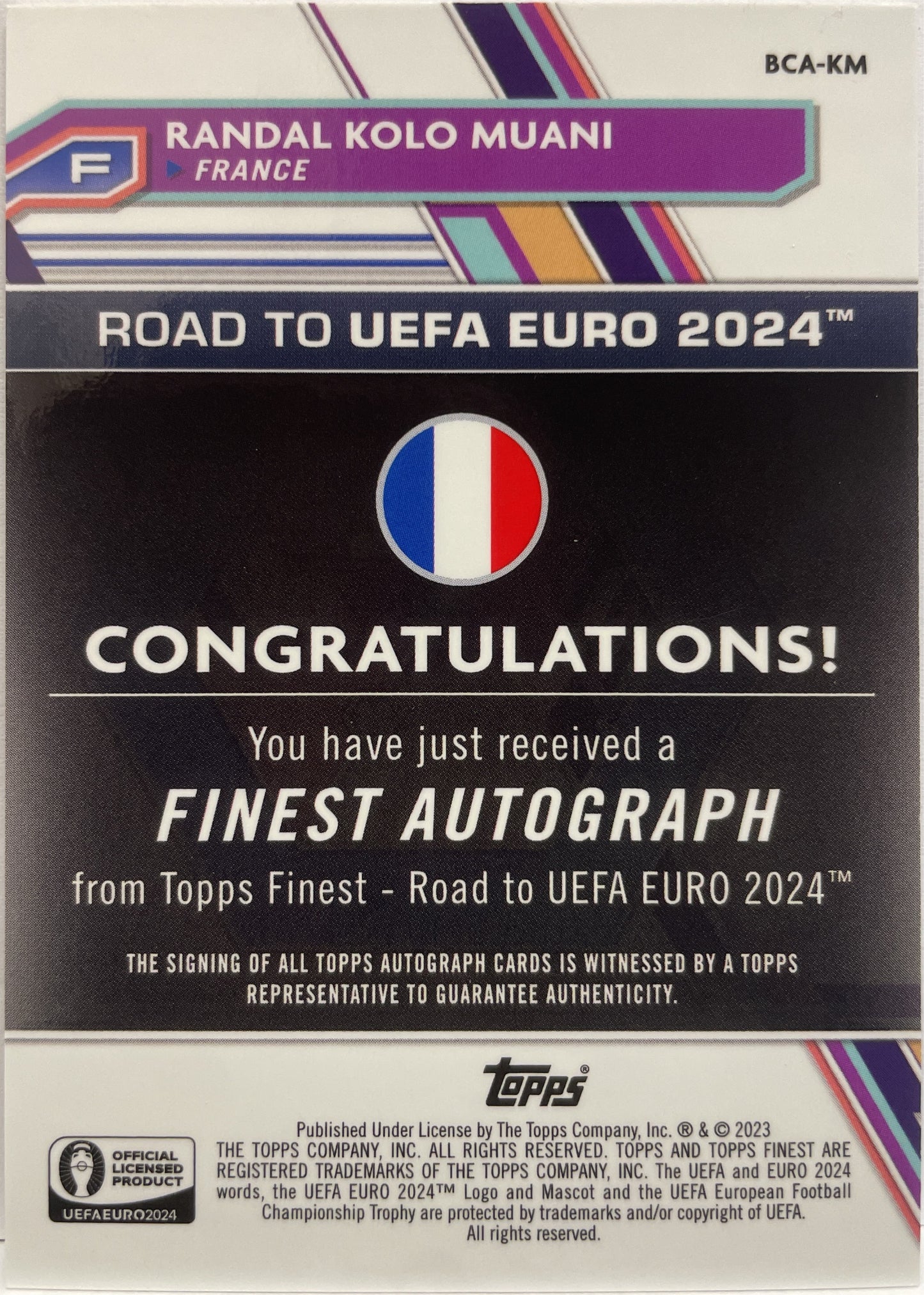 Randal Kolo Muani 15/150 Autograph National Debut Blue Topps Finest Road To Uefa Euro 2024