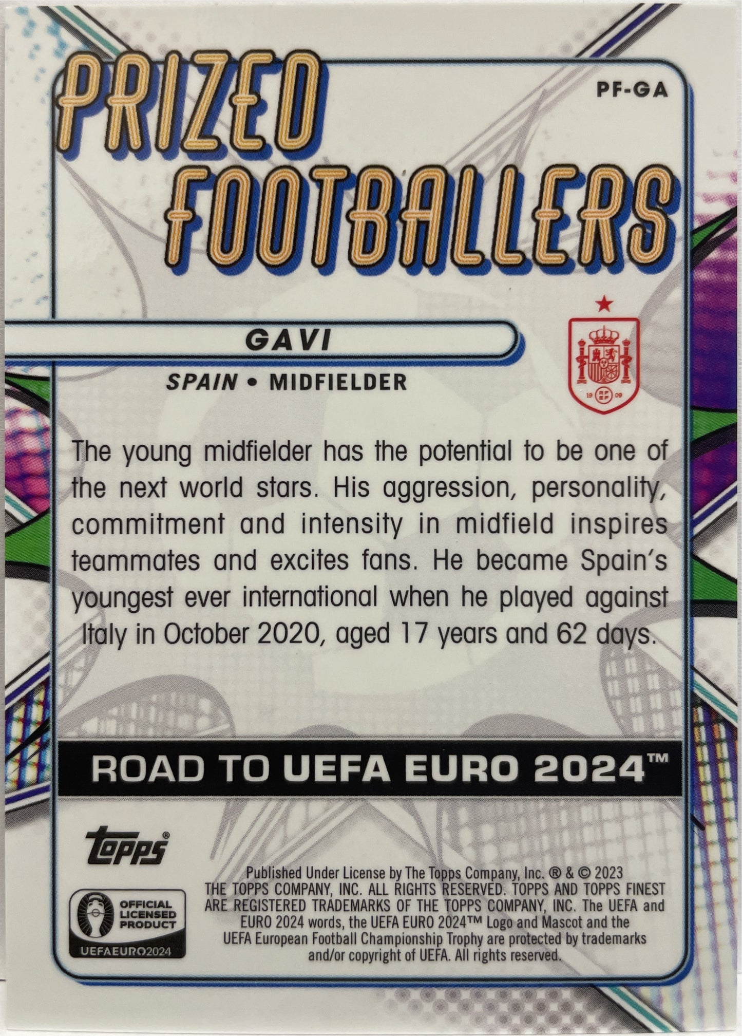 Gavi 19/50 Prized Footballers Gold Topps Finest Road To Uefa Euro 2024