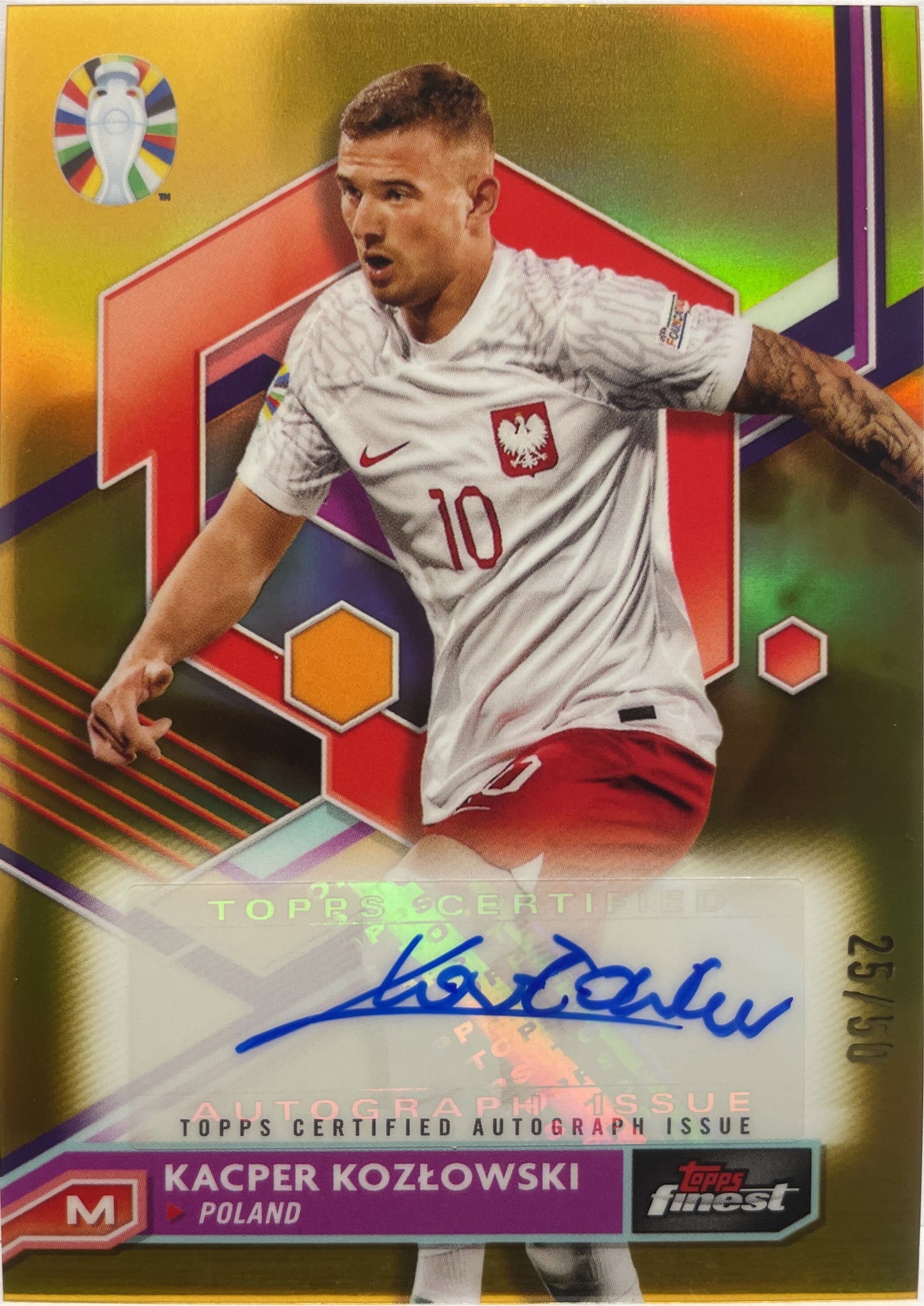 Kacper Kozlowski 25/50 Autograph Gold Topps Finest Road To Uefa Euro 2024