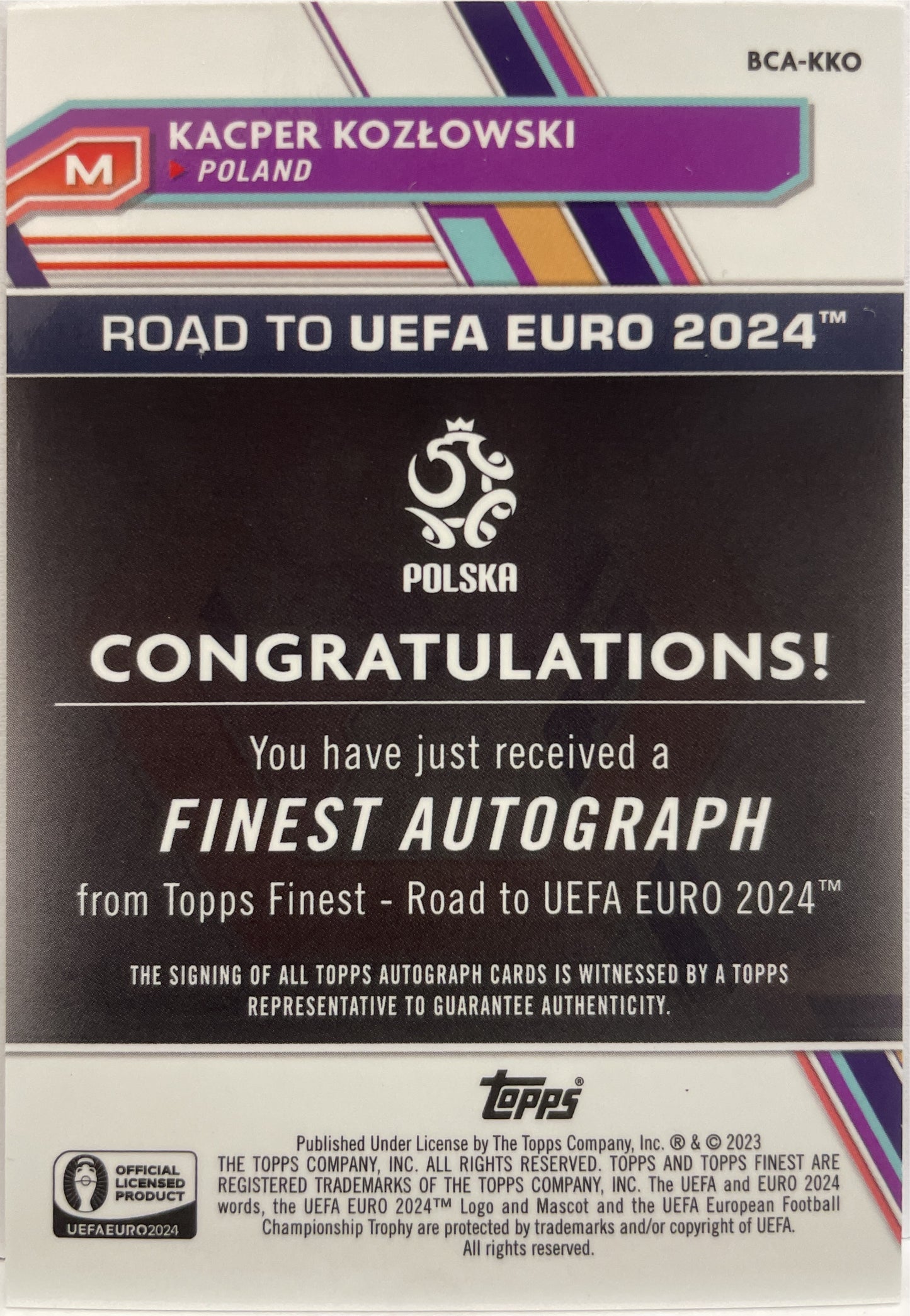 Kacper Kozlowski 25/50 Autograph Gold Topps Finest Road To Uefa Euro 2024