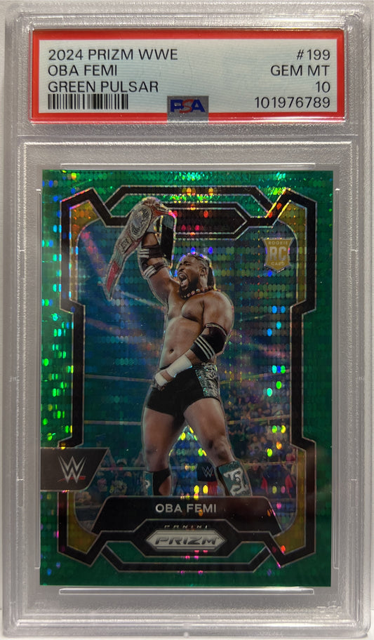 Oba Femi 6/25 Rookie Green Pulsar Prizm WWE 2024 PSA 10