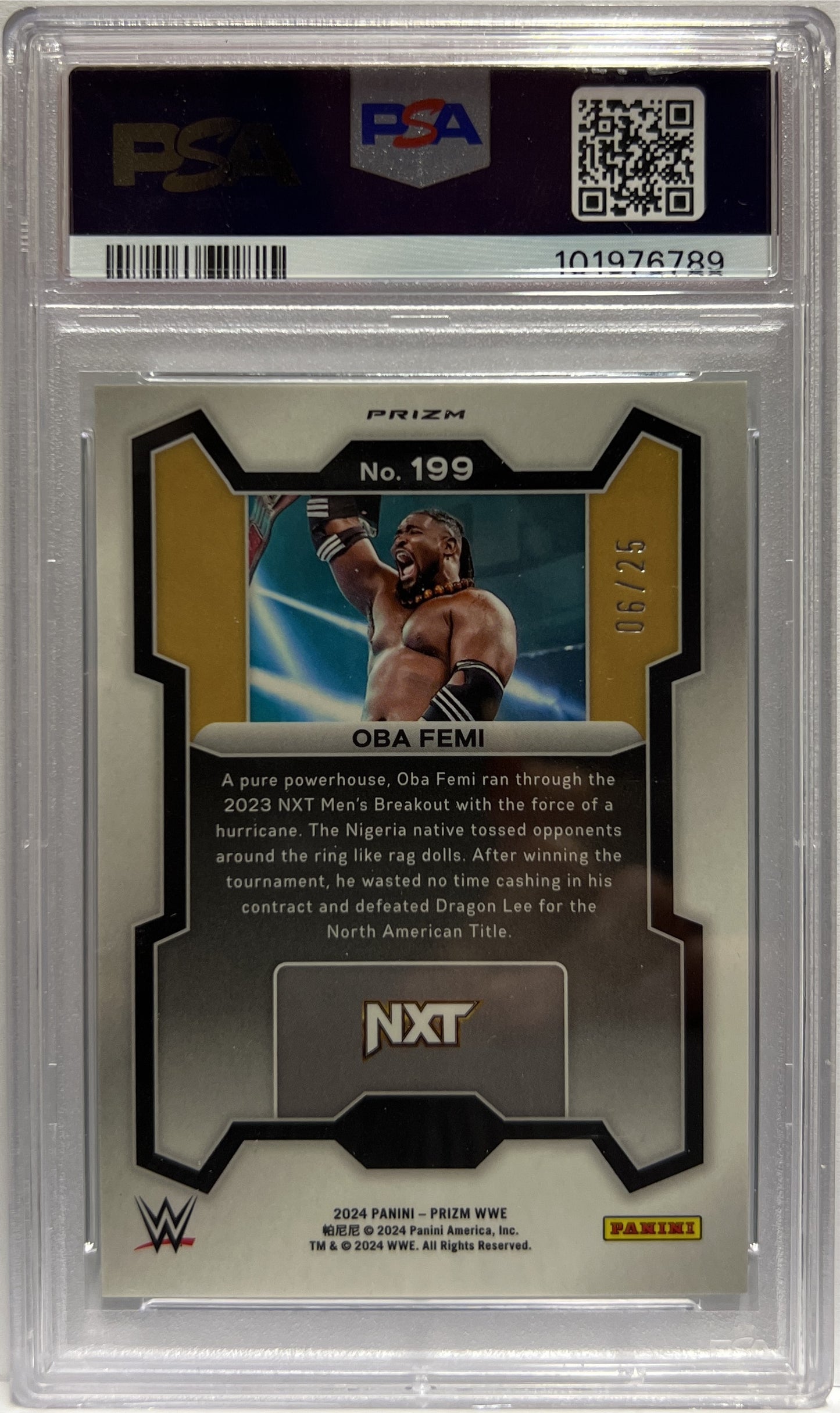 Oba Femi 6/25 Rookie Green Pulsar Prizm WWE 2024 PSA 10
