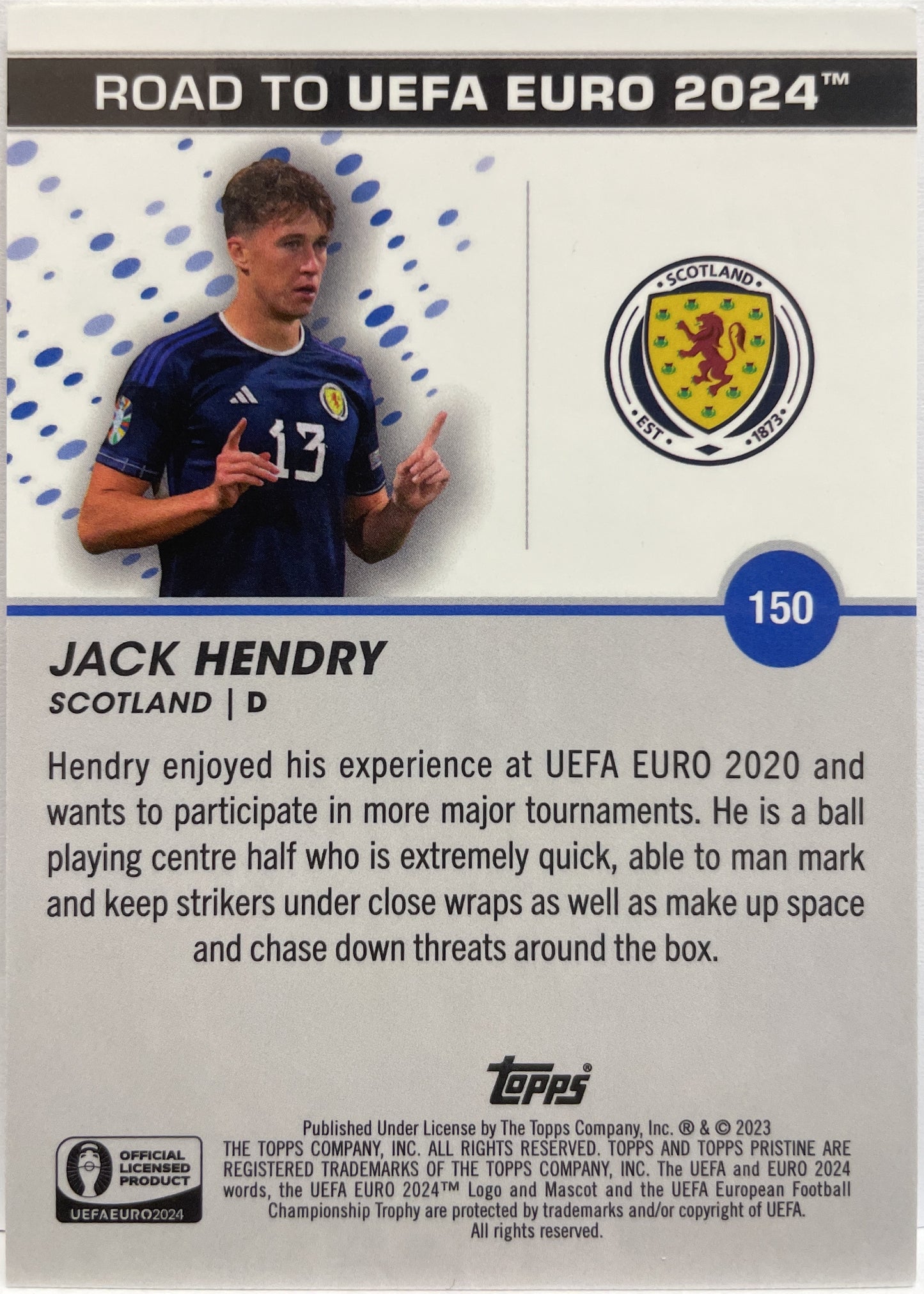 Jack Hendry 59/99 Purple Topps Pristine Road To Euro 2024