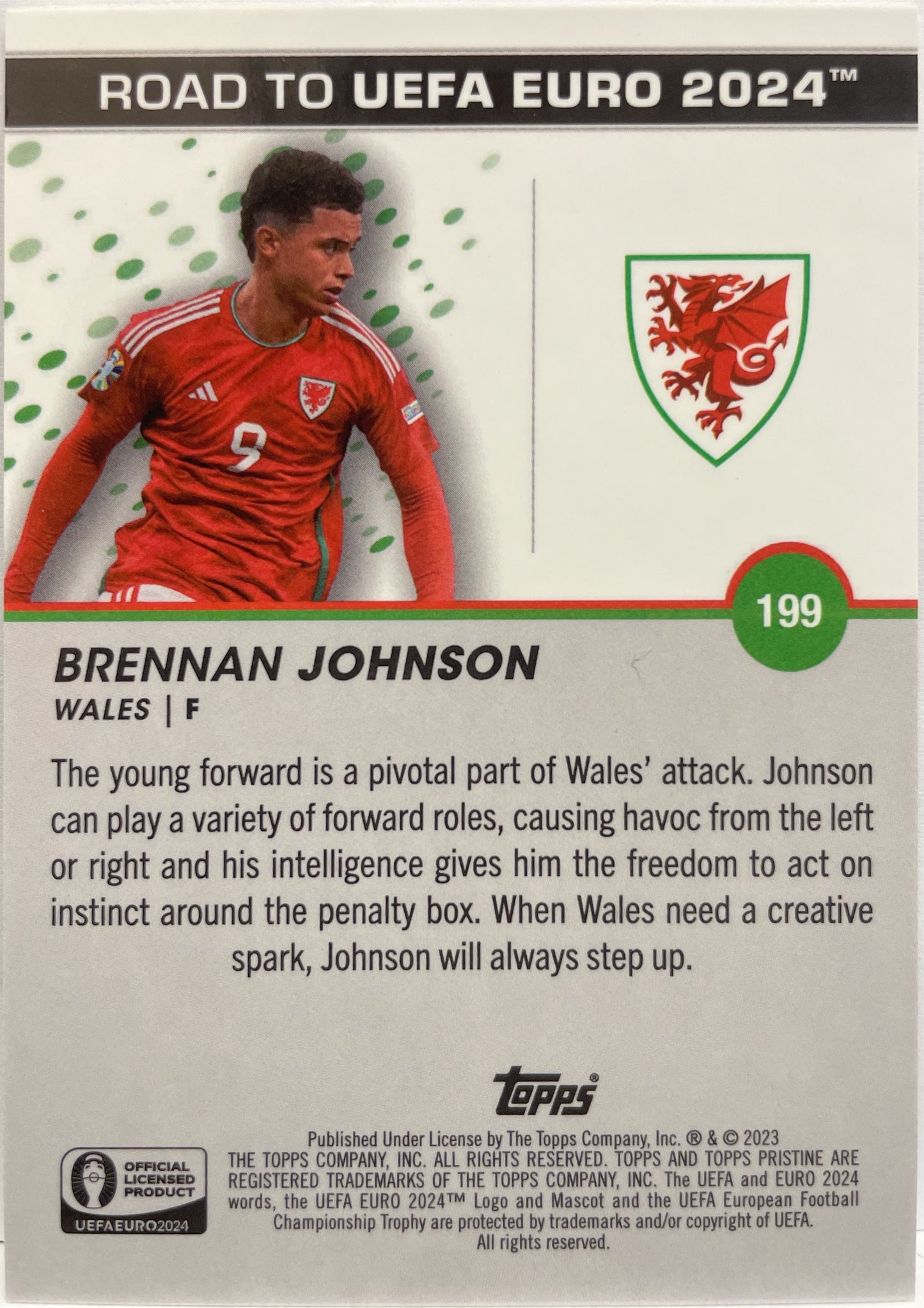 Brennan Johnson 28/125 Green Topps Pristine Road To Euro 2024