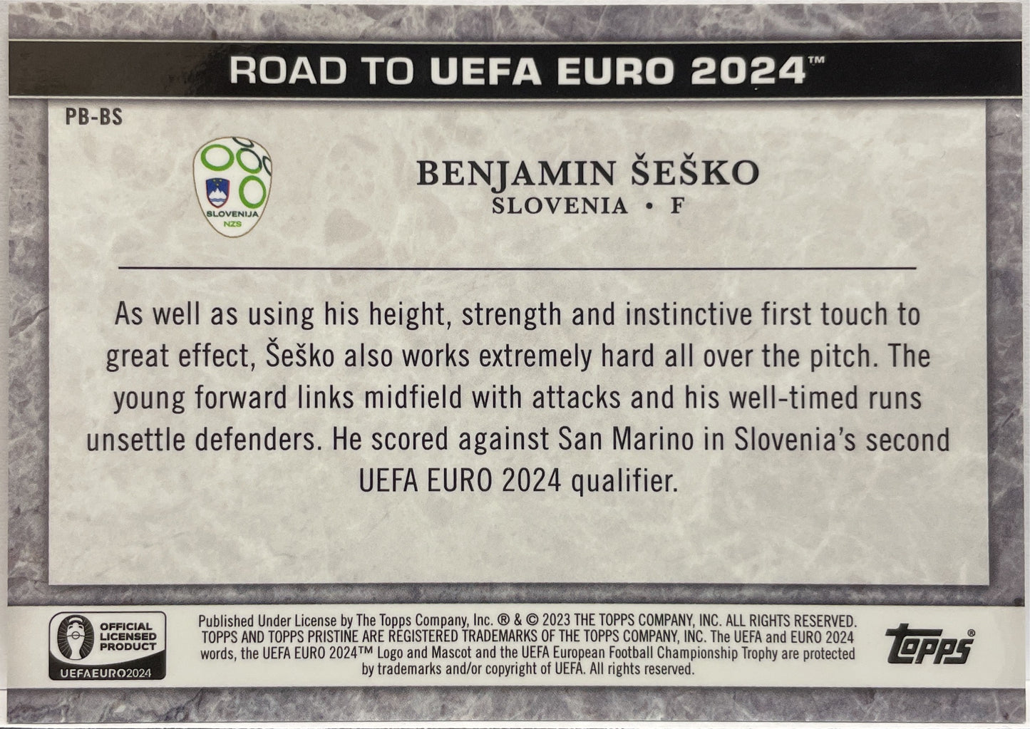 Benjamin Sesko 7/25 Pristine Borders Orange Topps Pristine Road To Euro 2024