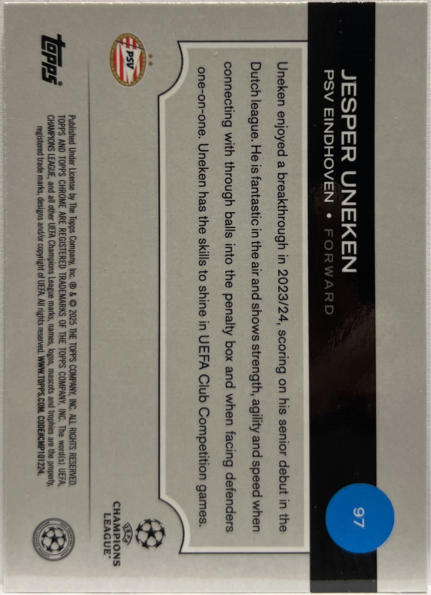 Jesper Uneken 234/250 Rookie Pink Lava Topps Chrome UCC 2024/25