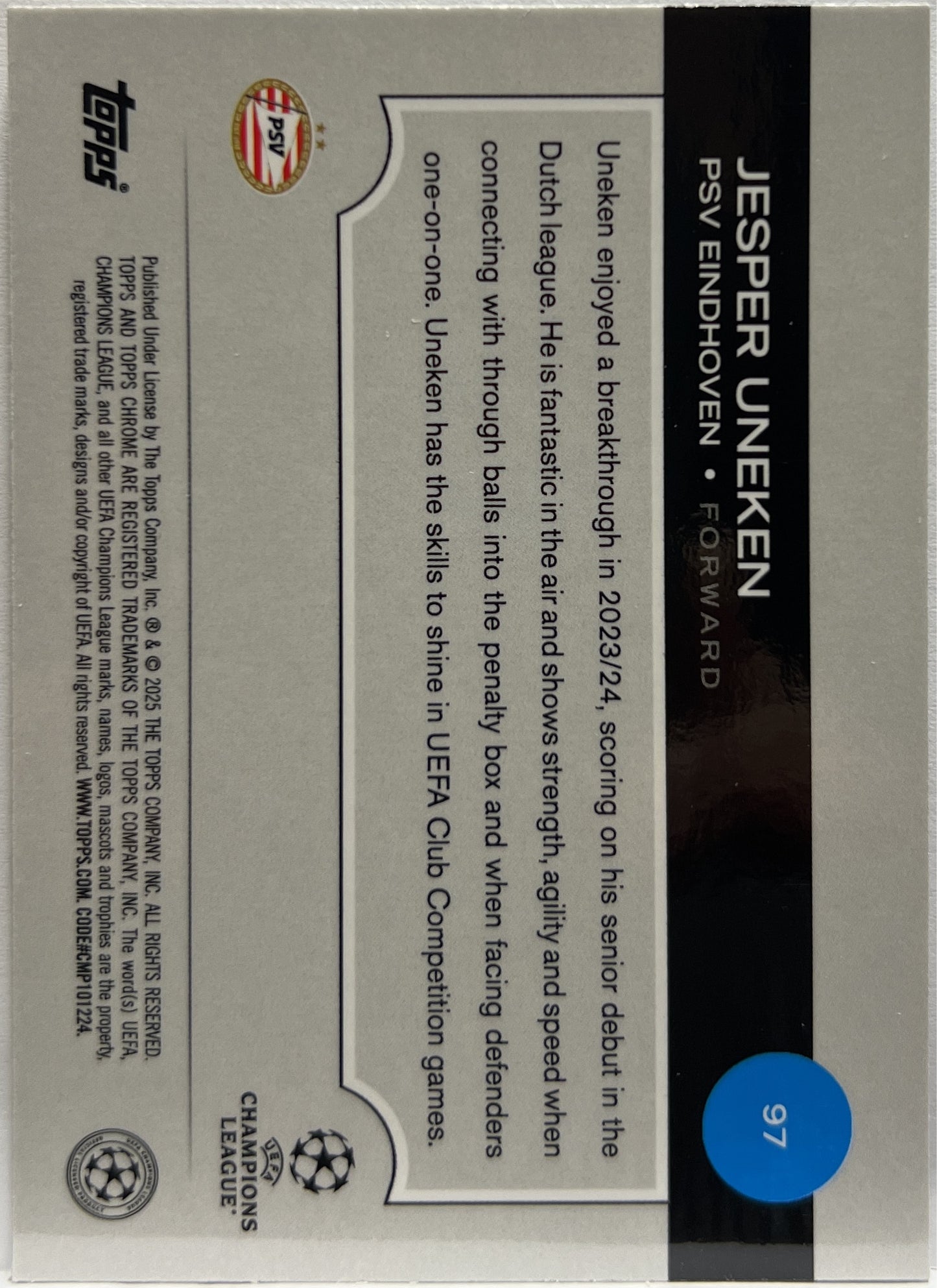 Jesper Uneken 166/225 Rookie Night Vision RayWave Topps Chrome UCC 2024/25