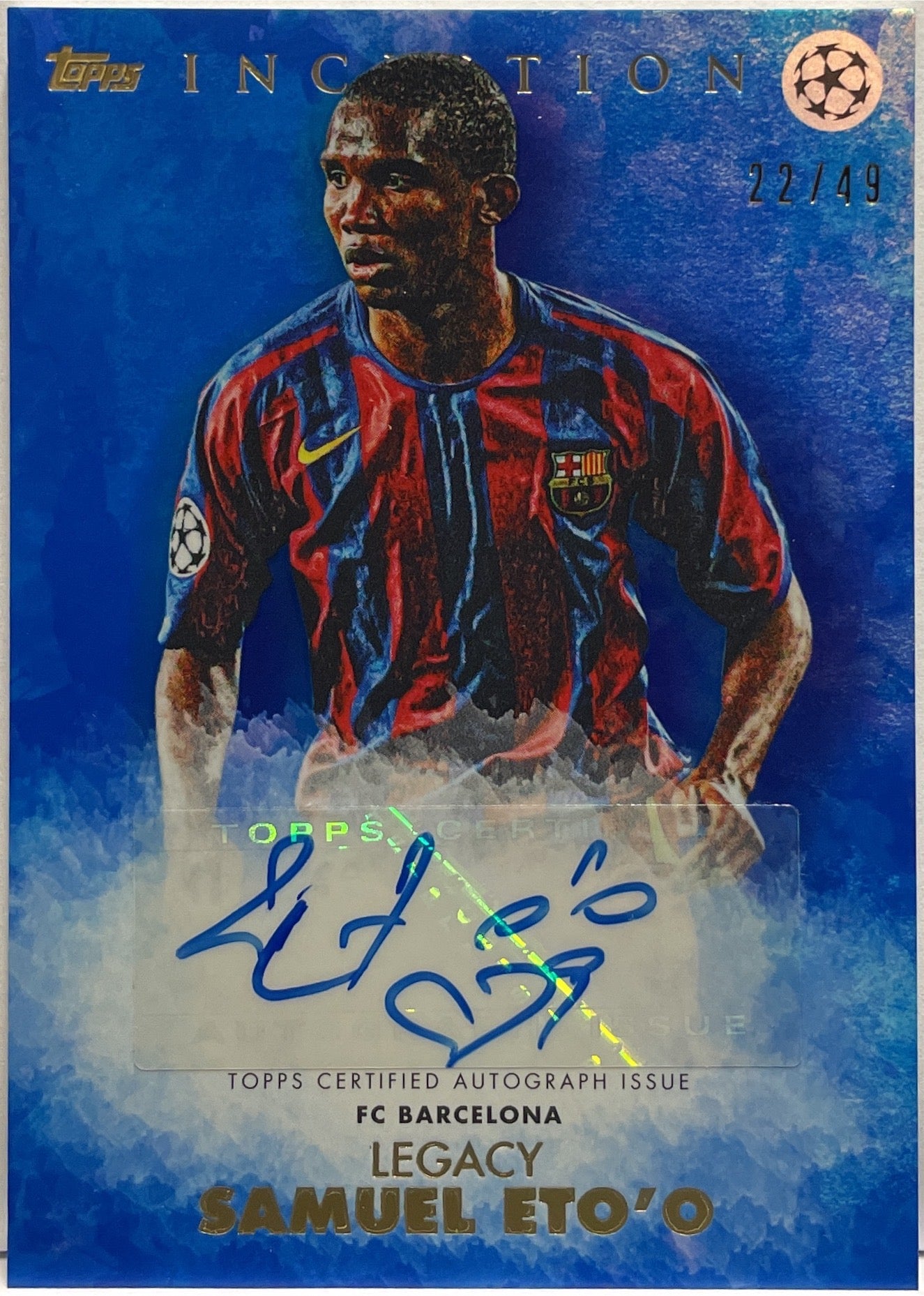 Samuel Eto'O 22/49 Autograph Legacy Blue Topps Inception 2021/22