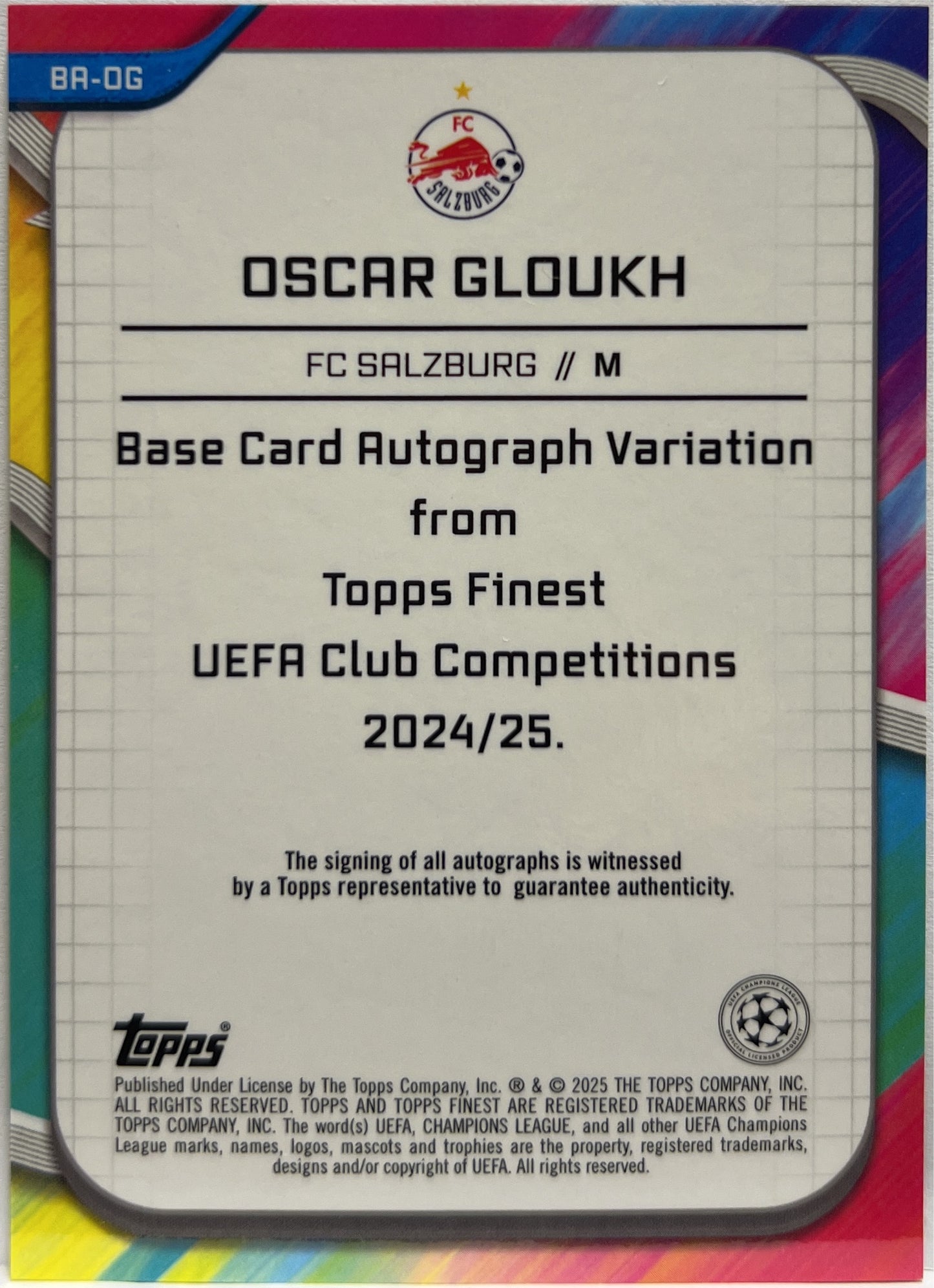 Oscar Gloukh 43/50 Autograph Gold Topps Finest UCC 2024/25