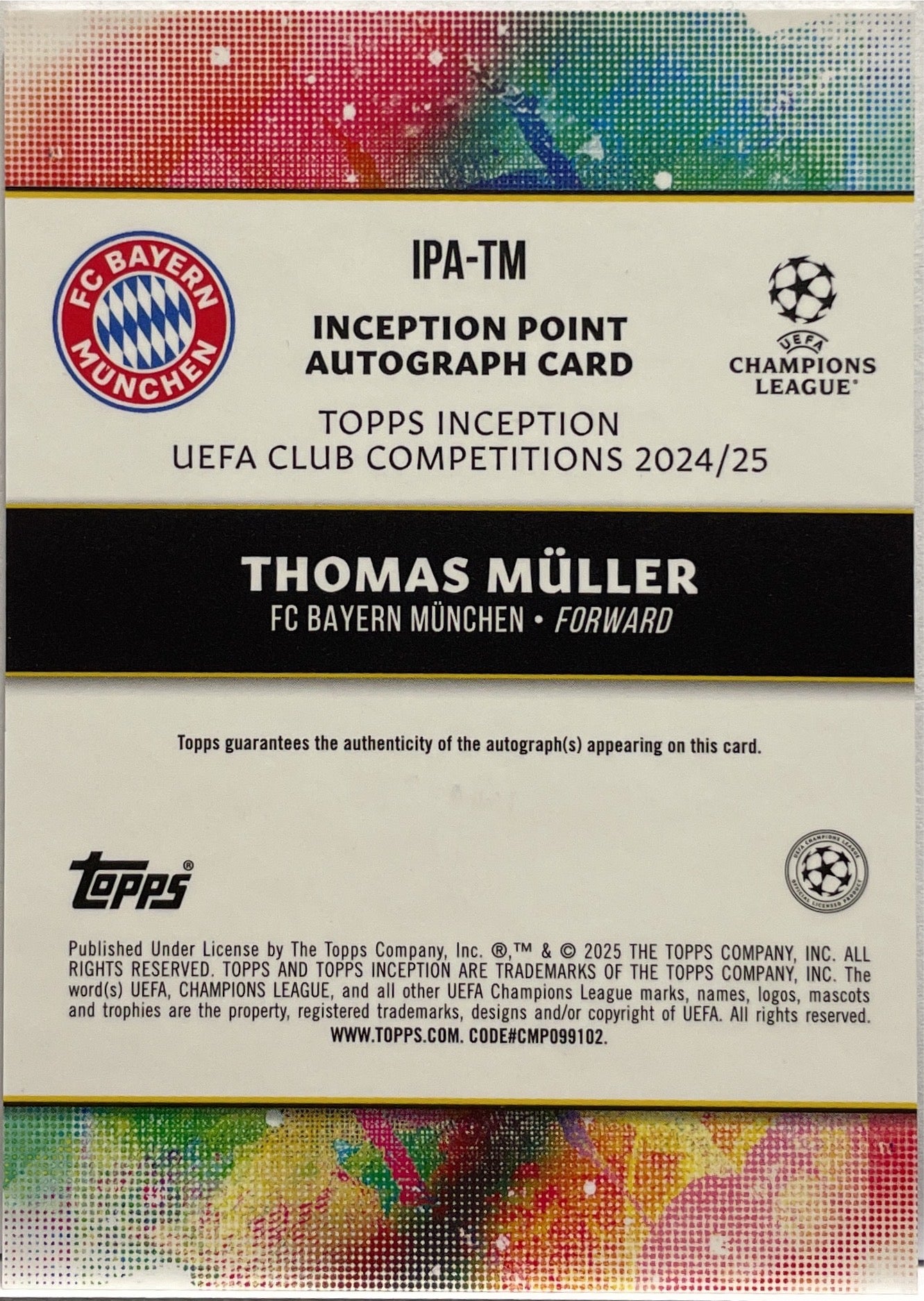 Thomas Muller 55/75 Autograph Inception Point Topps Inception 2024/25