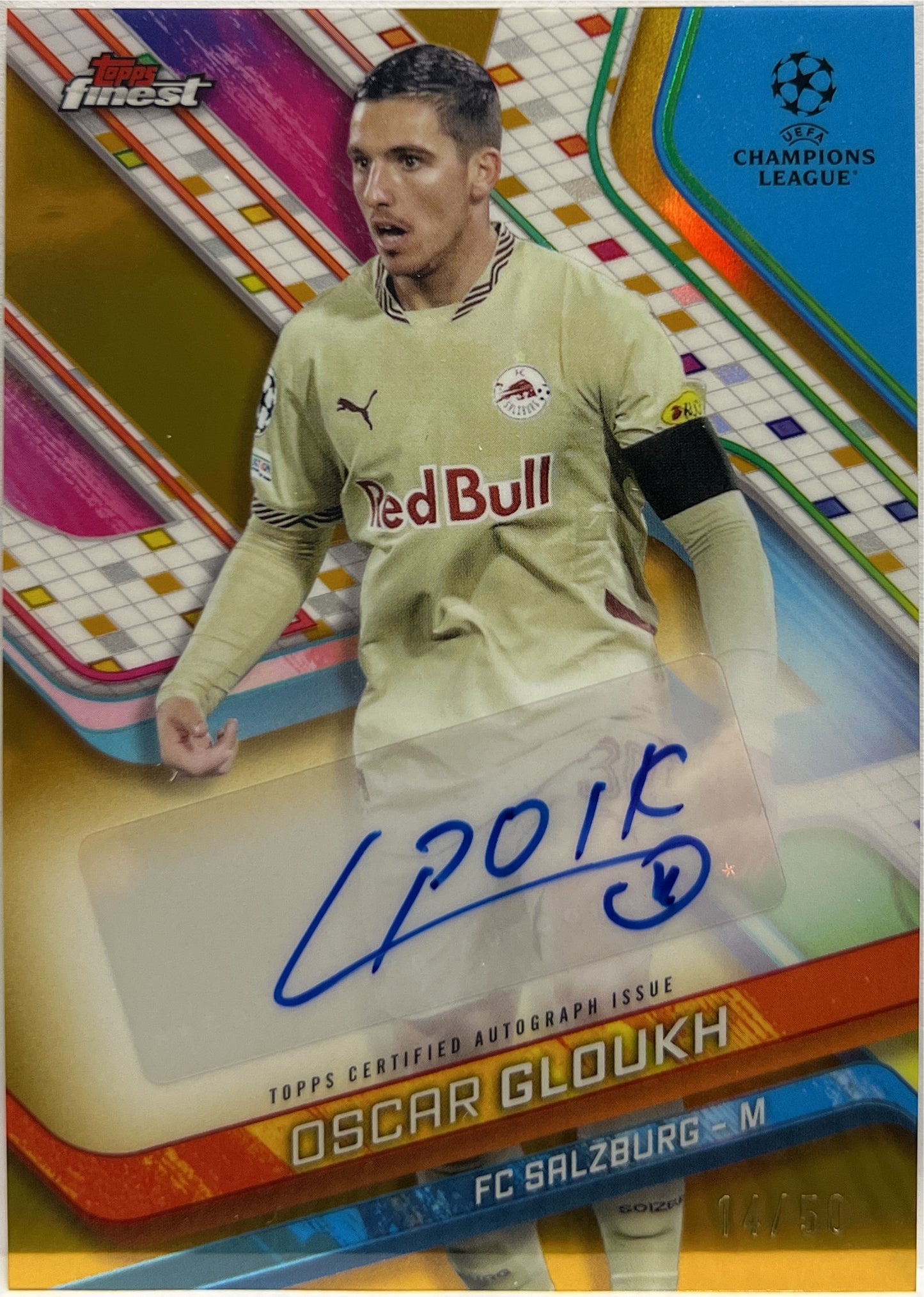 Oscar Gloukh 14/50 Autograph Gold Topps Finest UCC 2024/25