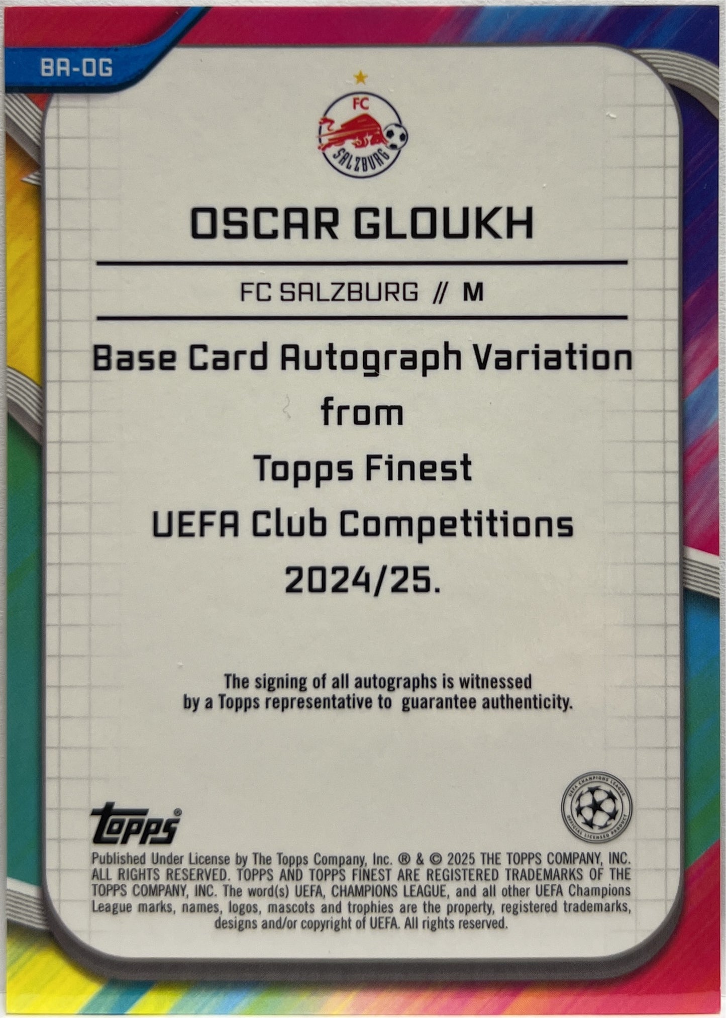 Oscar Gloukh 14/50 Autograph Gold Topps Finest UCC 2024/25