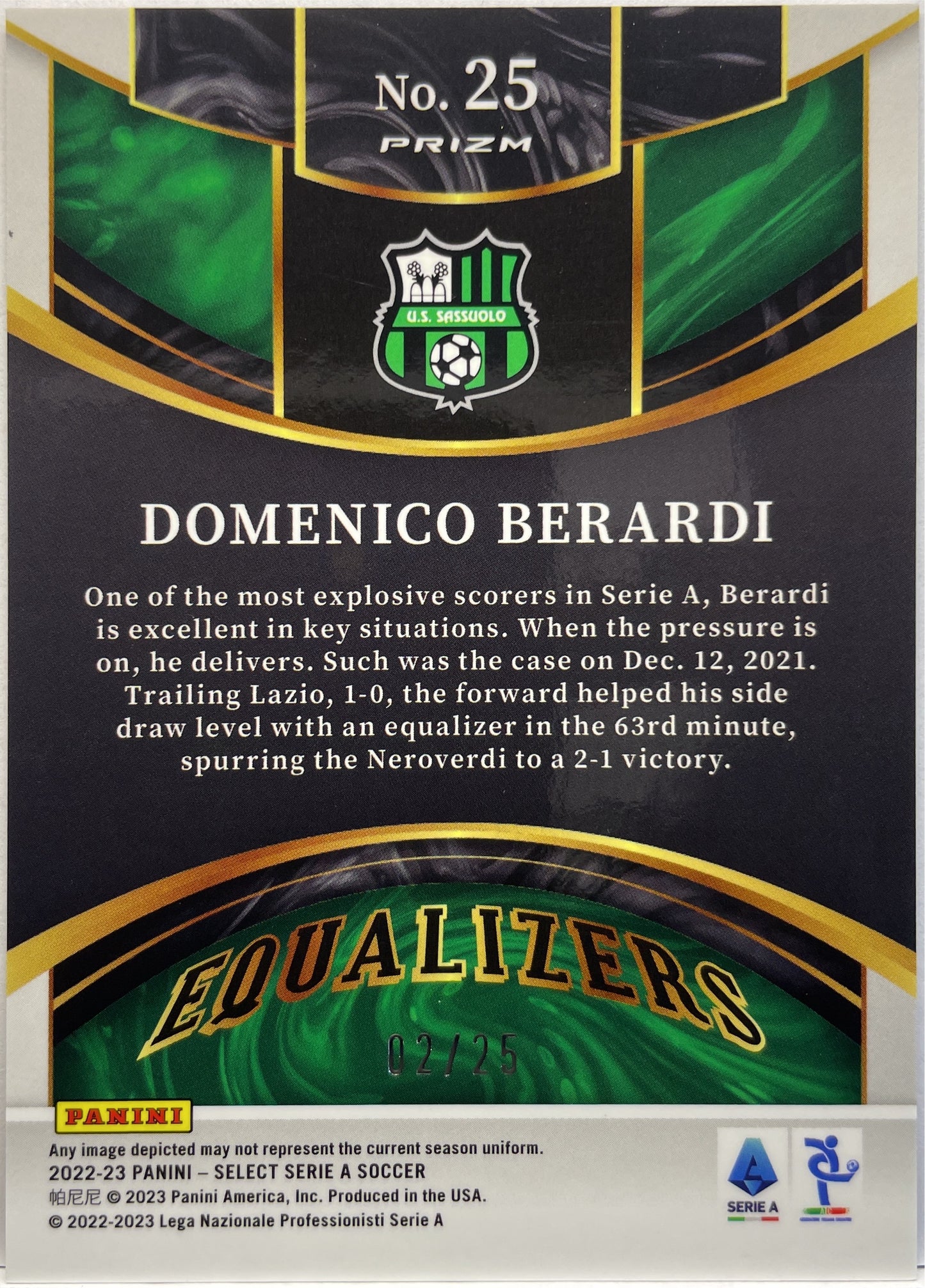 Domenico Berardi 2/25 Equalizer Pink Select Serie A 2022/23