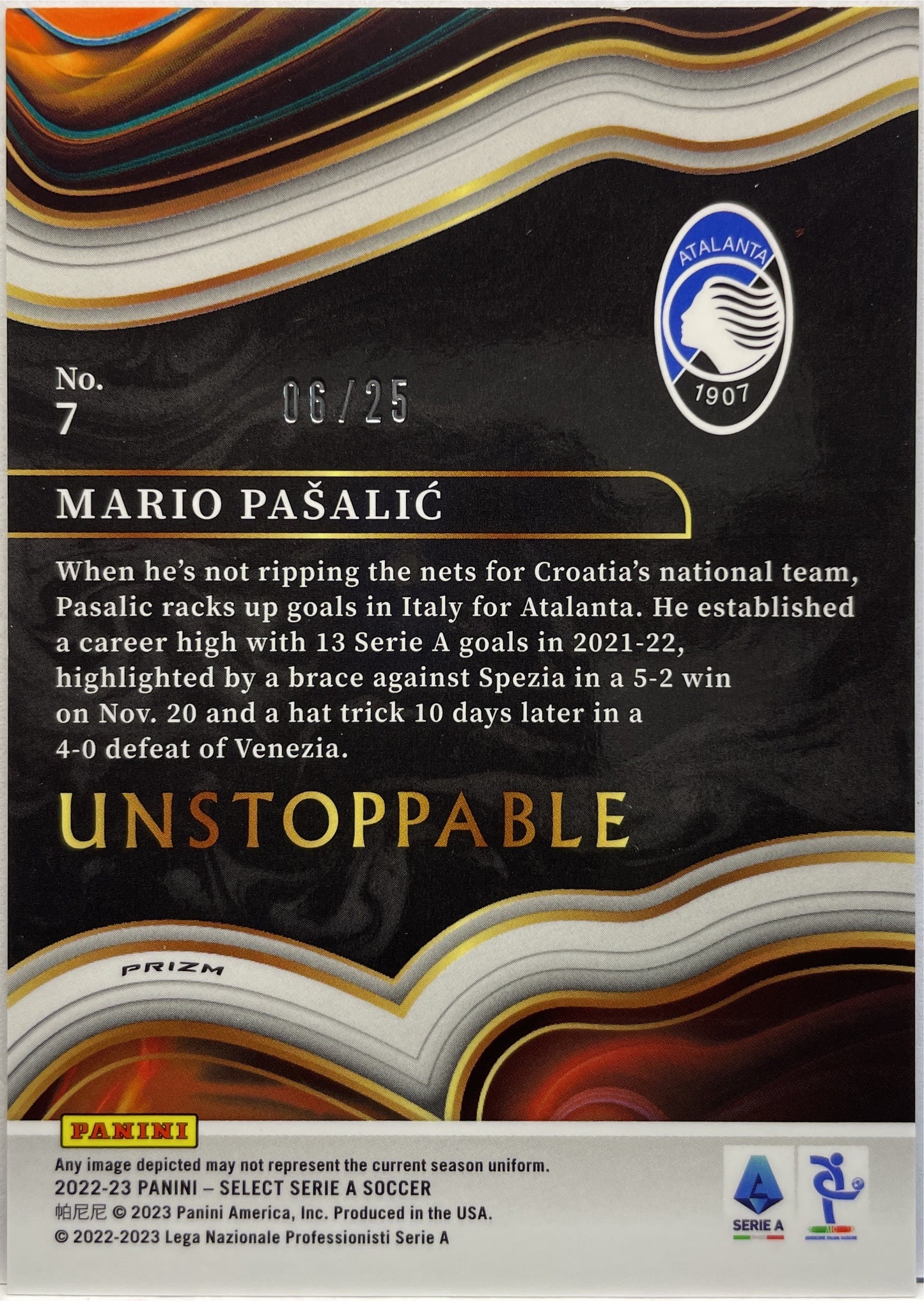 Mario Pasalic 6/25 Unstoppable Pink Select Serie A 2022/23