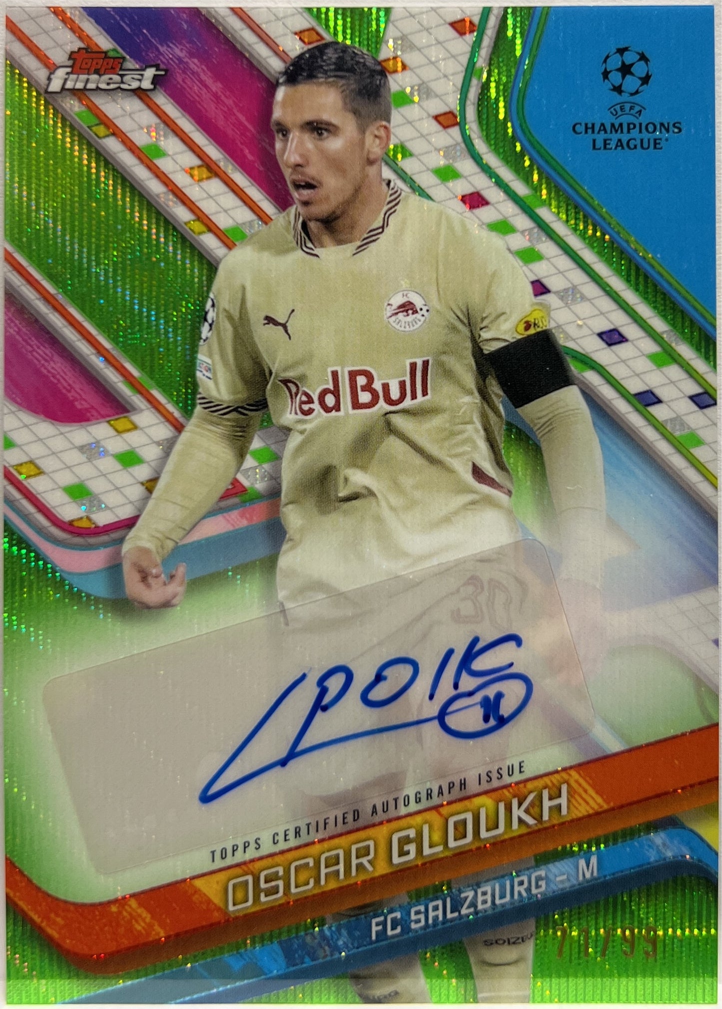 Oscar Gloukh 71/99 Autograph Green Shimmer Topps Finest UCC 2024/25
