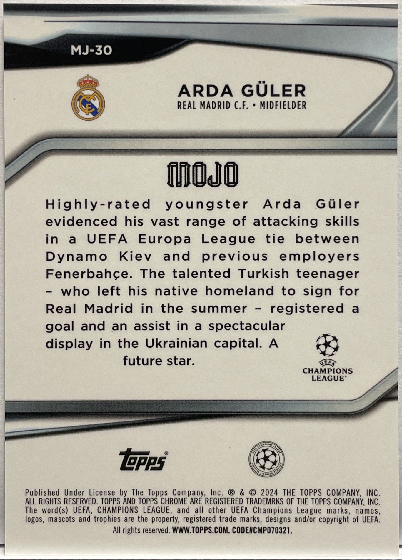 Arda Guler Mojo Case Hit Topps Chrome UCC 2023/24
