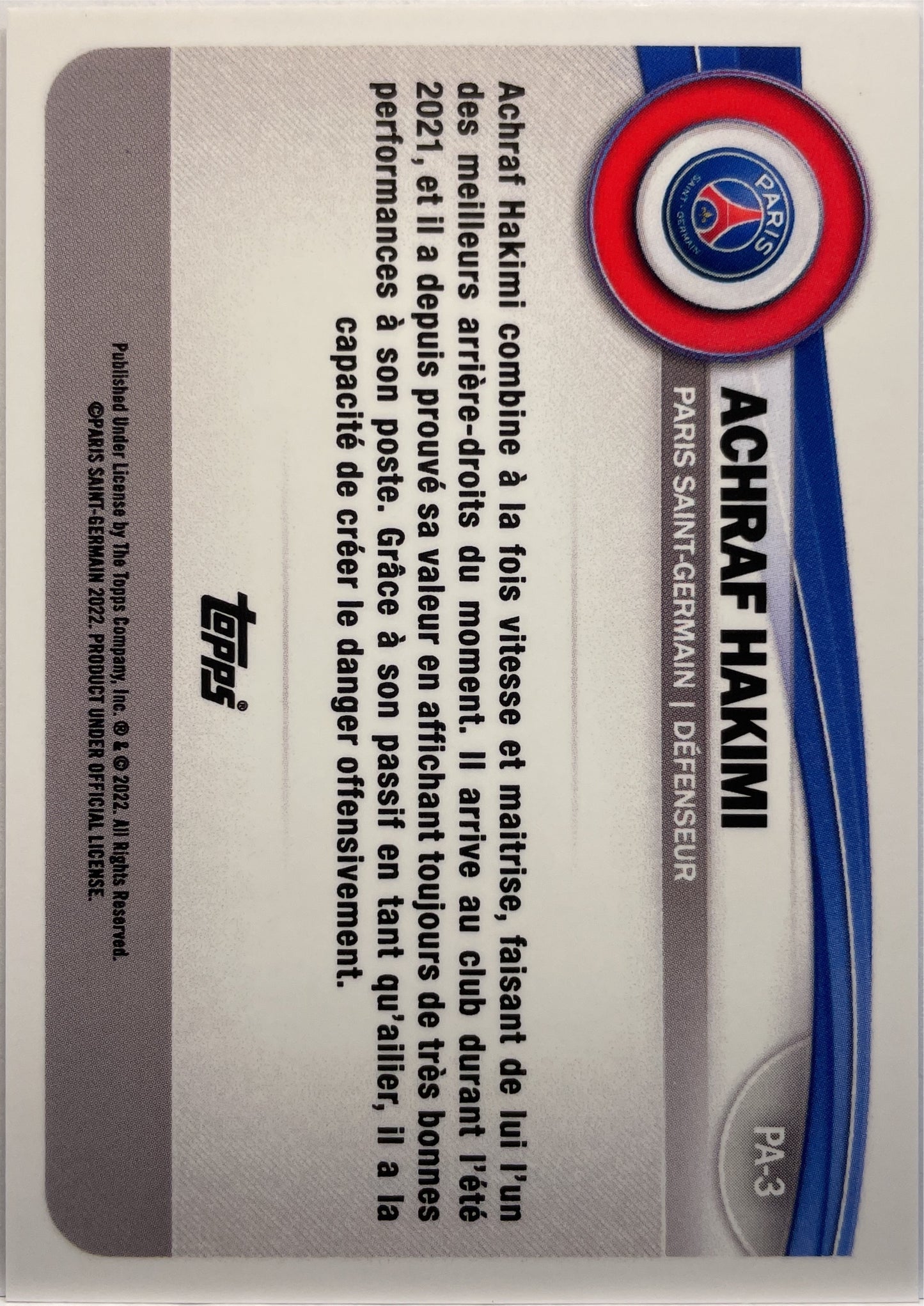 Achraf Hakimi 41/50 Yellow Foil Topps PSG Team Set 2022/23