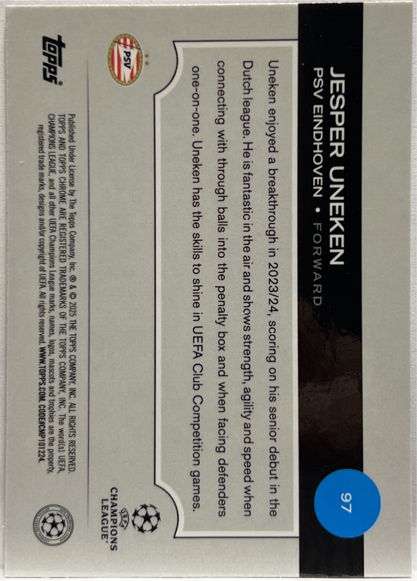 Jesper Uneken 39/250 Rookie Pink Lava Topps Chrome UCC 2024/25