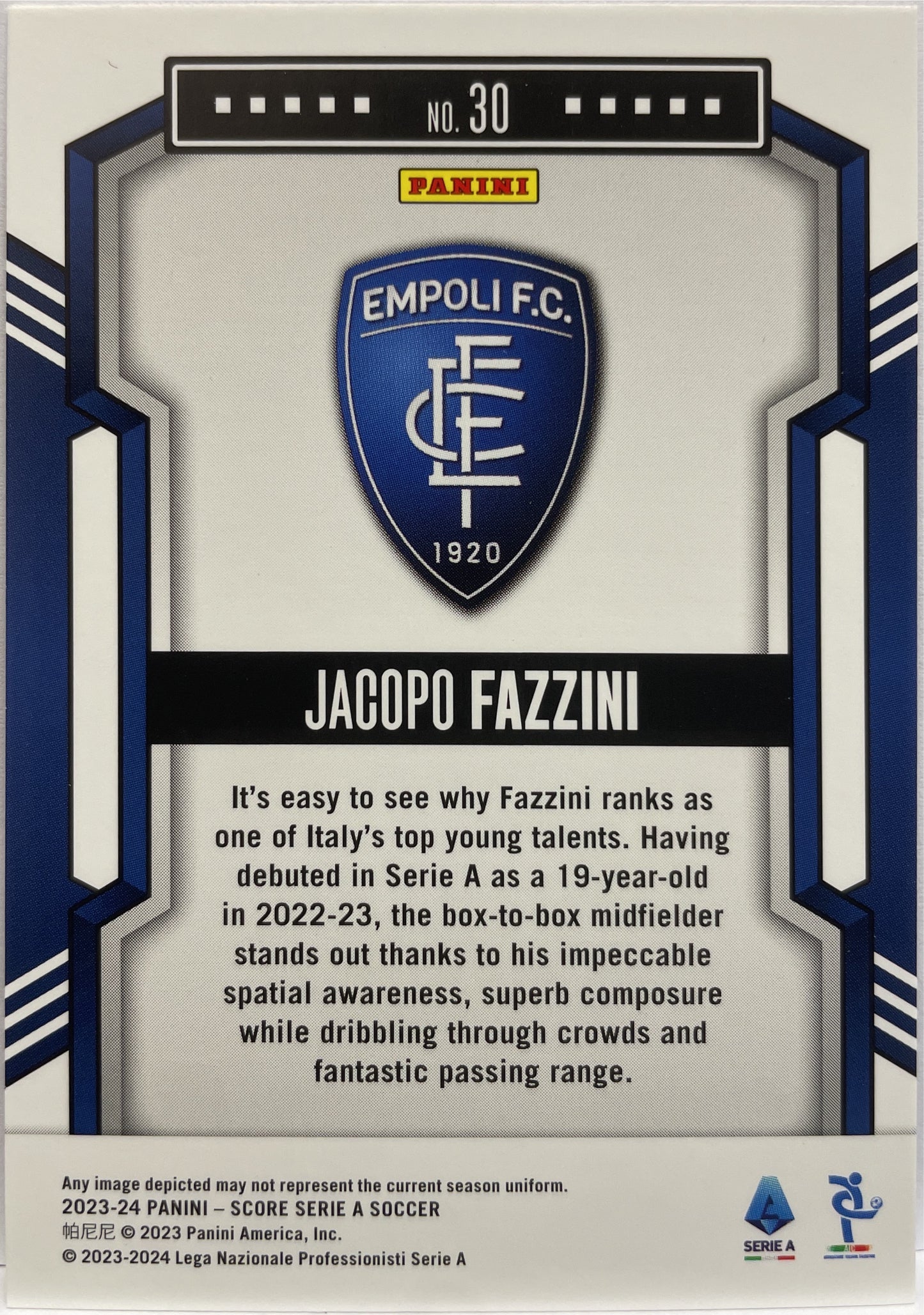 Jacopo Fazzini 17/30 Rookie Red Swirl Score Serie A 2023/24