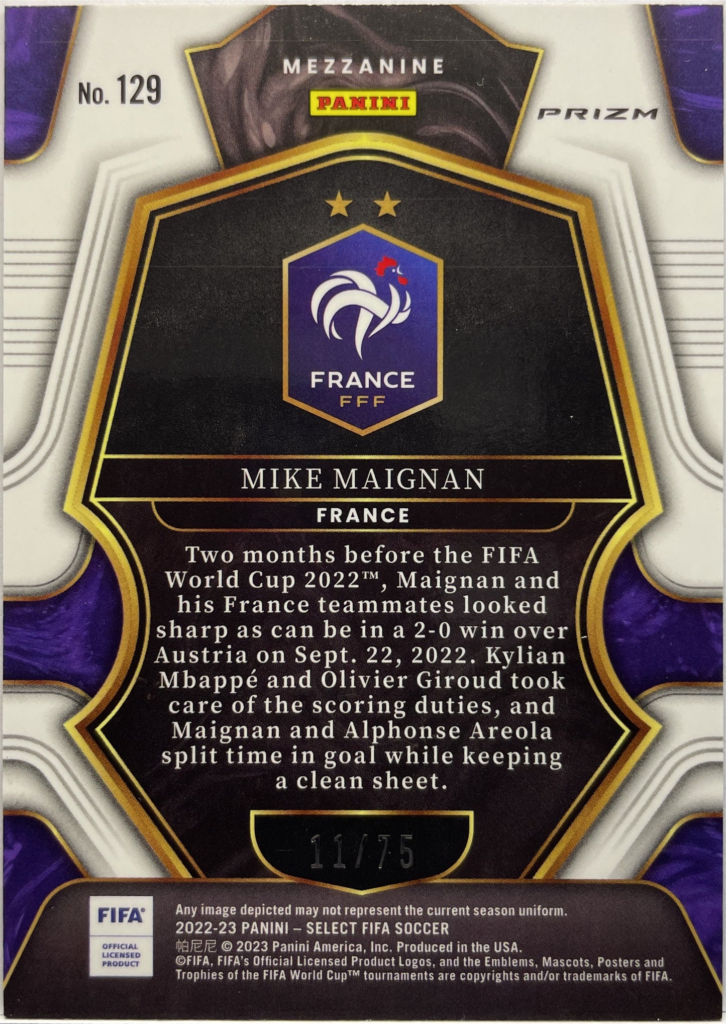 Mike Maignan 11/75 Mezzanine Purple Select Fifa 2022/23