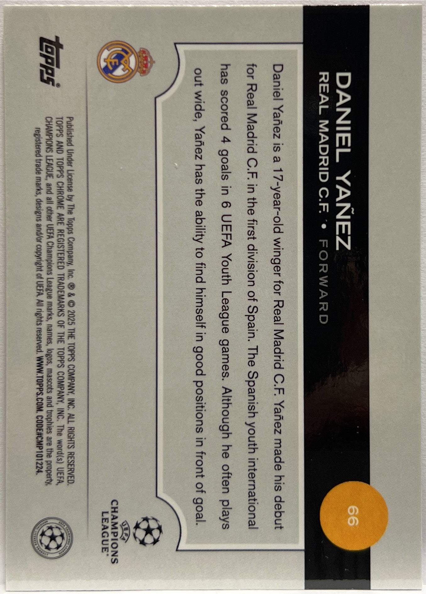 Daniel Yanez 116/250 Rookie Pink Lava Topps Chrome UCC 2024/25