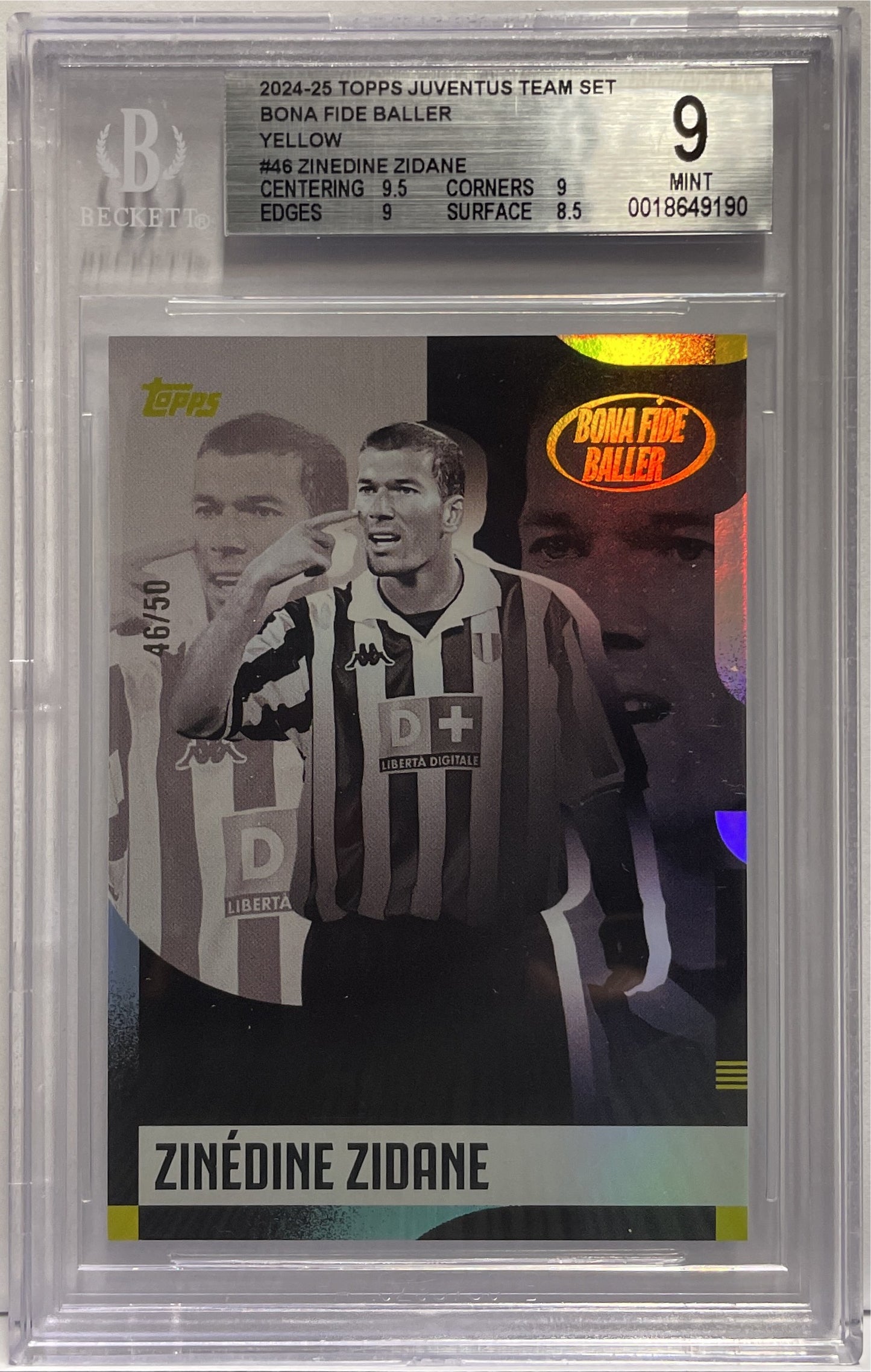 Zinedine Zidane 46/50 Bona Fide Baller Gold Topps Juventus Premium Team Set 2024/25 Beckett 9