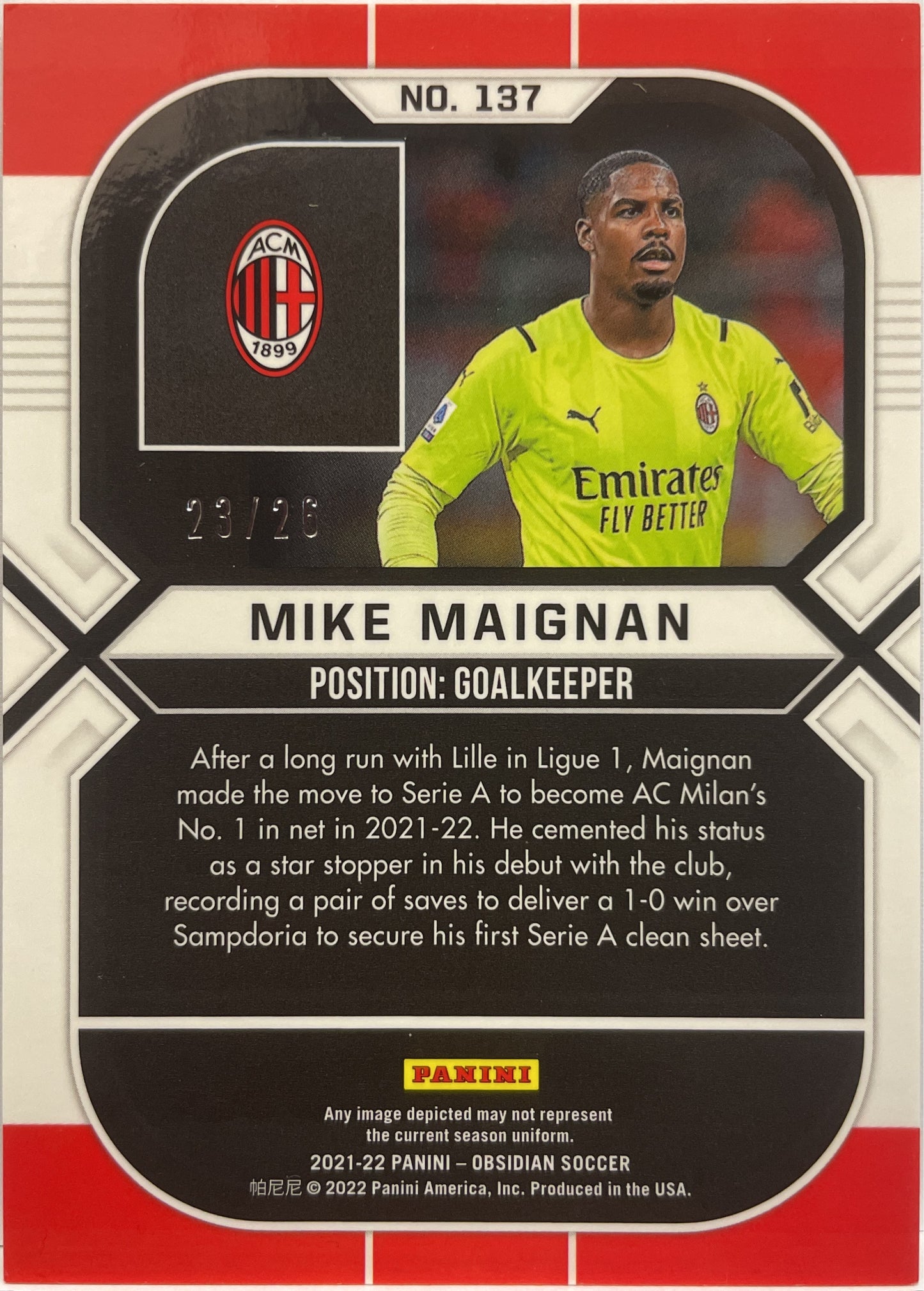 Mike Maignan 23/26 Rookie Red Pulsar Obsidian 2021/22