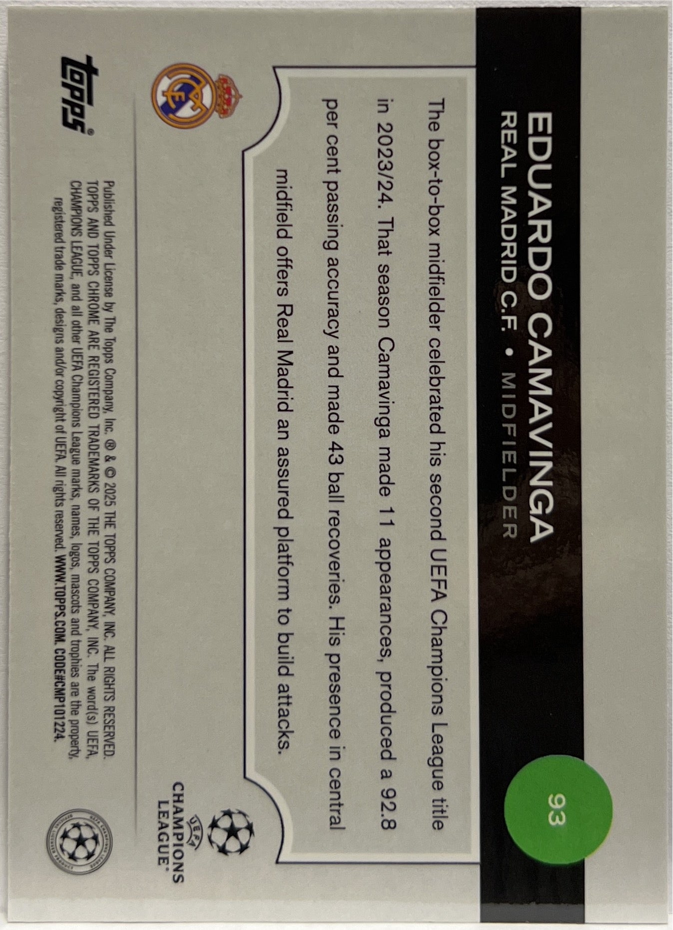 Eduardo Camavinga 77/299 Violet Topps Chrome UCC 2024/25