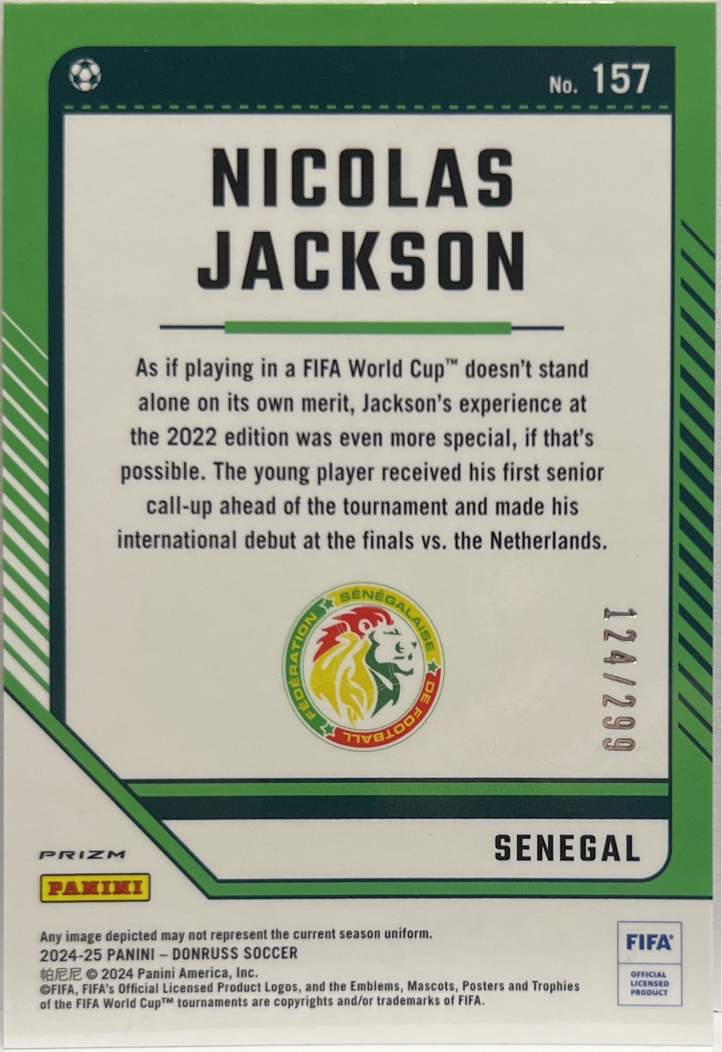 Nicolas Jackson 124/299 Optic Red Donruss Fifa 2024/25