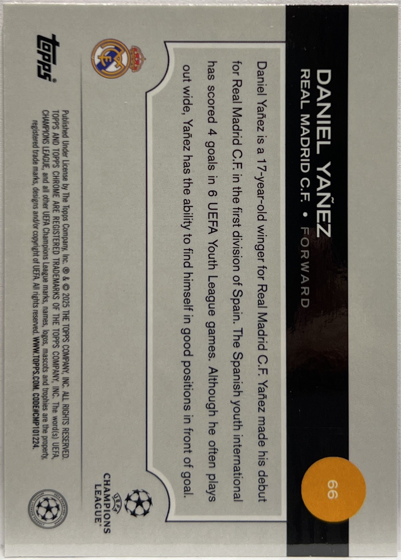 Daniel Yanez 206/250 Rookie Pink Lava Topps Chrome UCC 2024/25