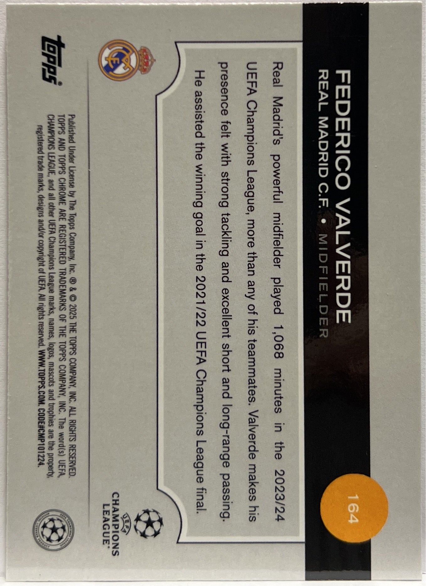 Federico Valverde 234/250 Pink Lava Topps Chrome UCC 2024/25